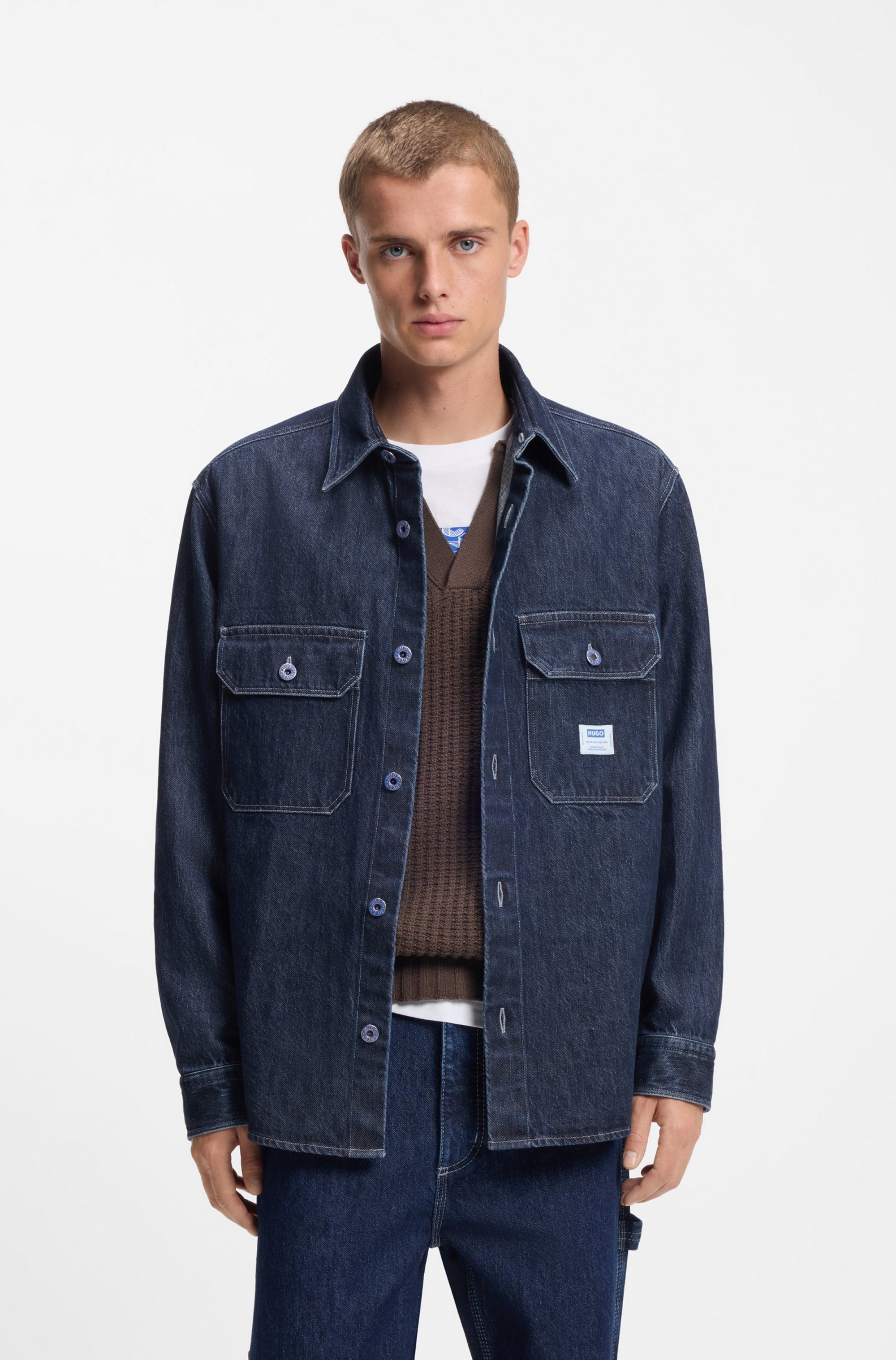 HUGO Blue Jeanshemd Oversized-Fit, Denim-Qualität, Logo-Stickerei