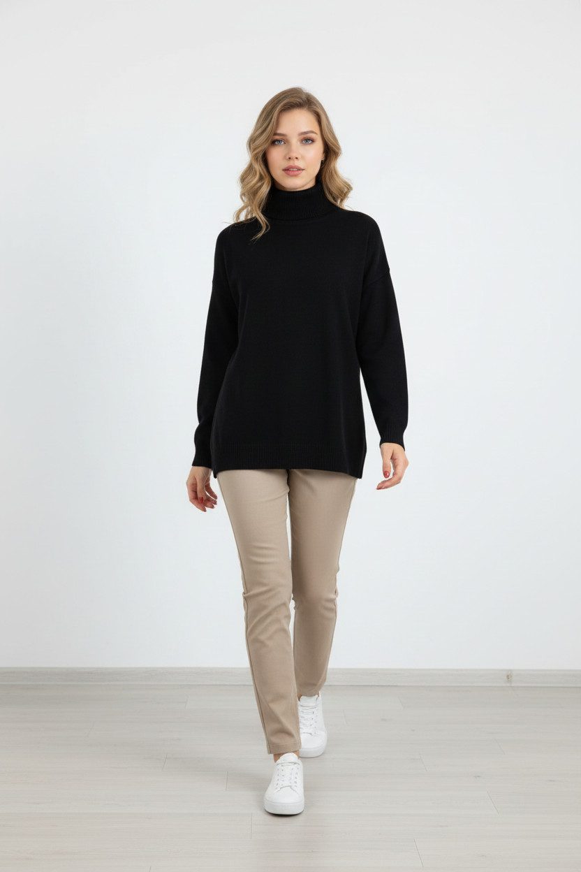 Zuckerwatte Stehkragenpullover leichte A-Linie aus Viskose Superstretch