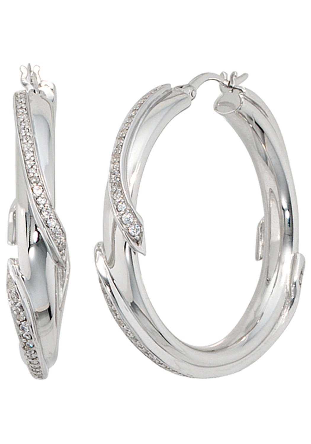 JOBO Paar Creolen, 925 Silber mit 124 Zirkonia
