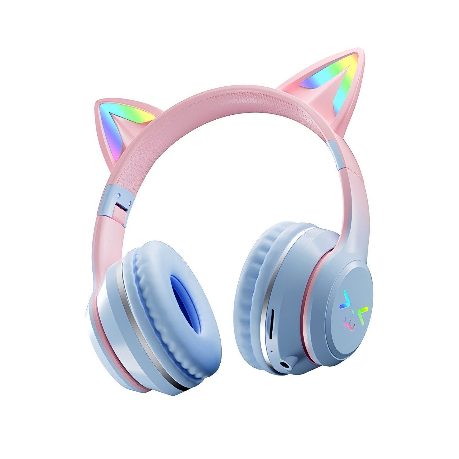 ibettertec Kinder-Kopfhörer mit LED-Leuchten Over-Ear-Kopfhörer Bluetooth-Kopfhörer (Katzenohr-Headset für Mädchen, kompatibel mit Tablet/Computer/Telefon, Bluetooth-Headset mit RGB-Lichtern)