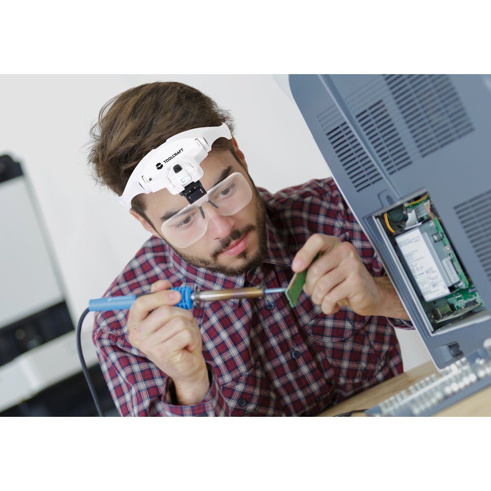 TOOLCRAFT Handlupe TOOLCRAFT 2469761 Lupenbrille mit LED-Beleuchtung Vergrößerungsfaktor