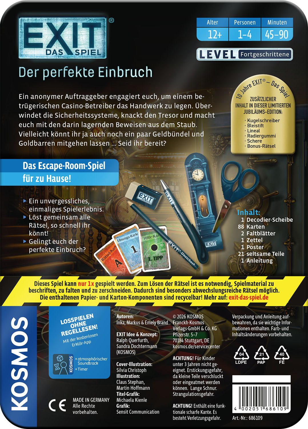 Kosmos Spiel EXIT® Der perfekte Einbruch Jubiläums-Edition (F), Rätselspiel, Made in Germany