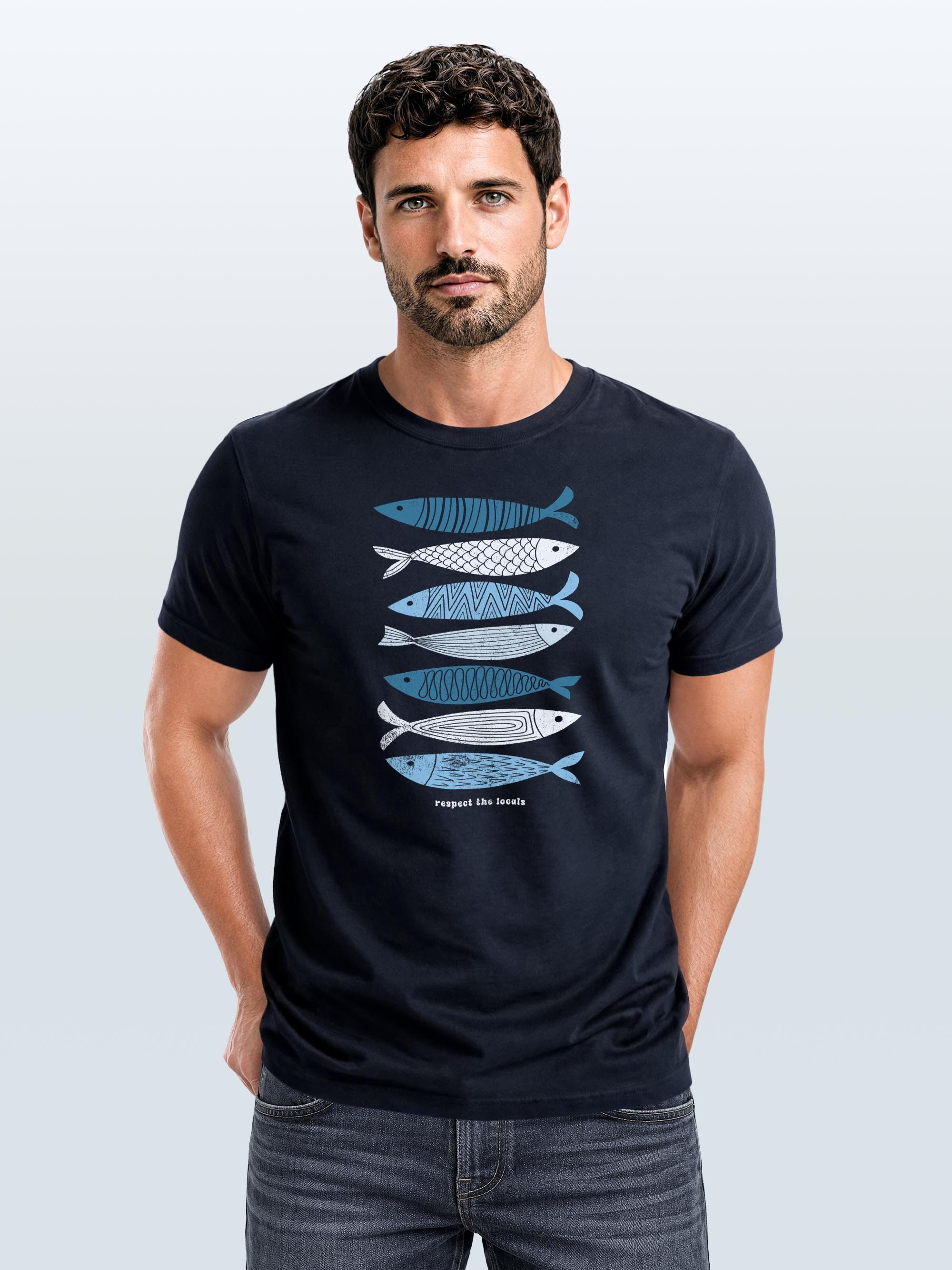 Neverless Print-Shirt Herren T-Shirt Motiv Maritim Meer Fische Sommer Urlaub Spruch Respect mit Print