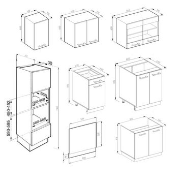 Livinity® Küchenzeile R-Line, Rot/Anthrazit, 300 cm mit Hochschrank, AP Marmor