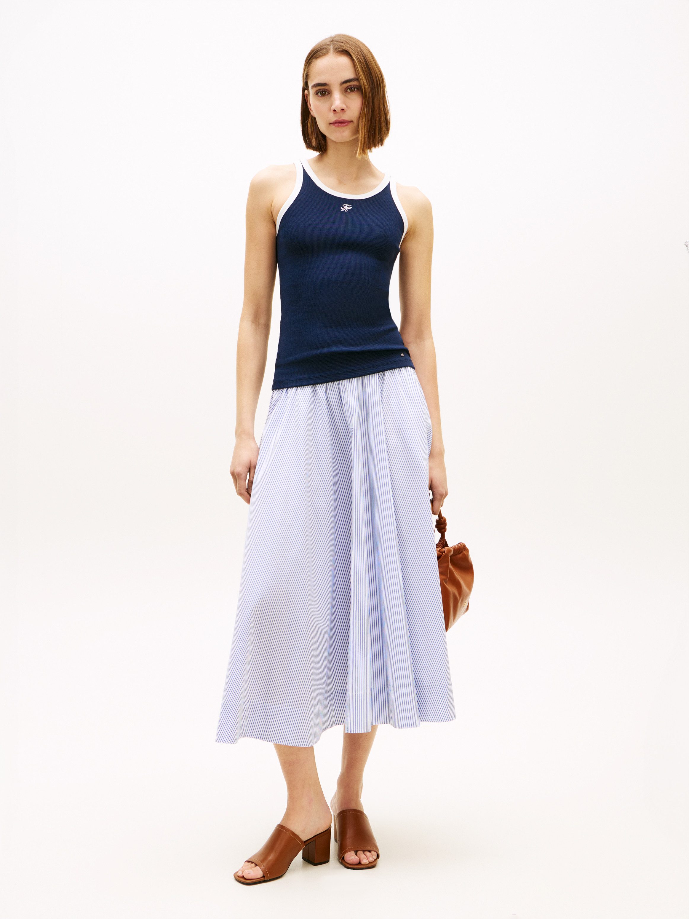 Tommy Hilfiger A-Linien-Rock POPLIN BRANDED MIDI SKIRT in Midi-Länge, mit Logobund