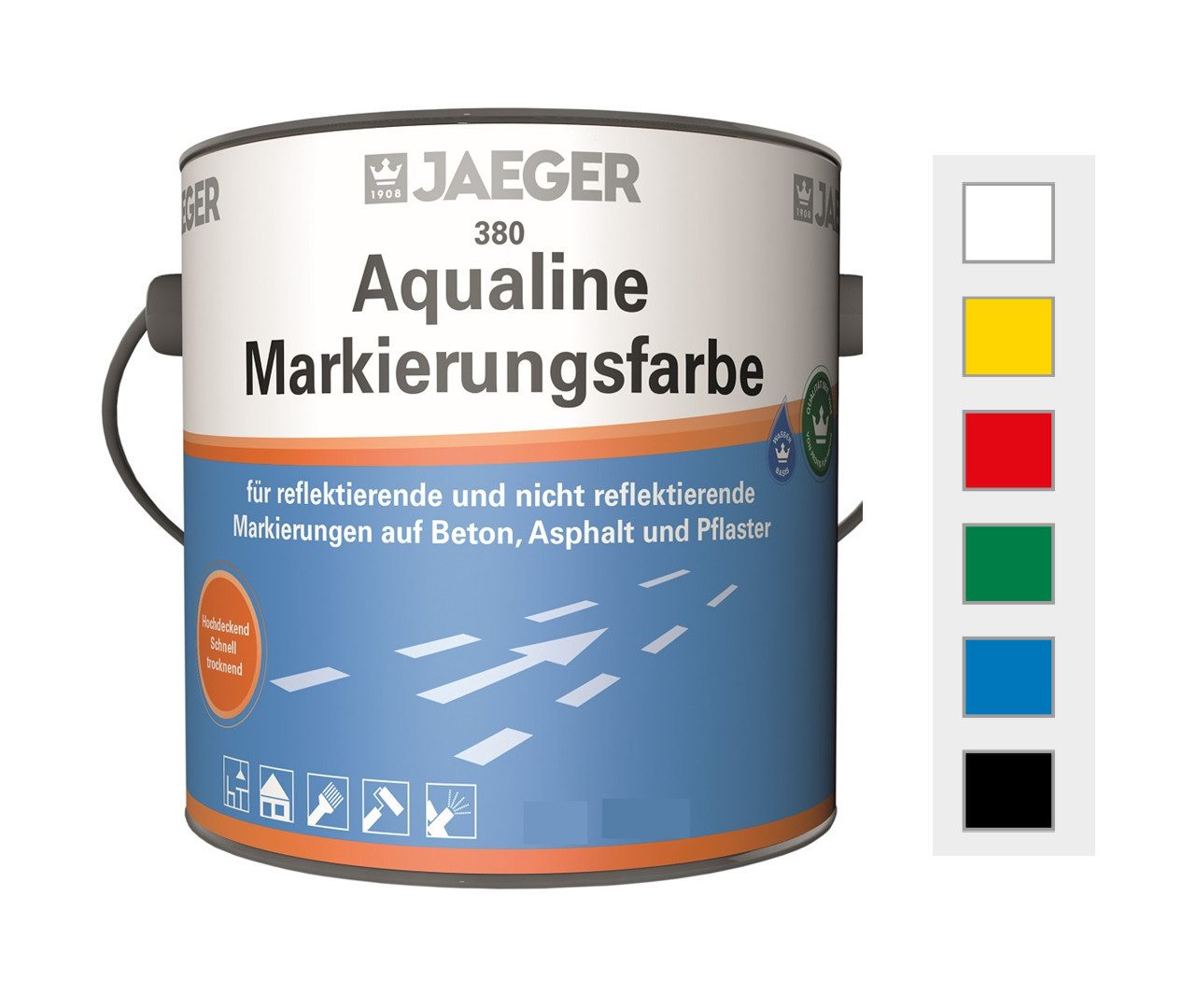 Jaegerlacke Lack Aqualine Markierungsfarbe 380 auf Beton, Asphalt, Pflaster, 750 ml, wasserverdünnbar