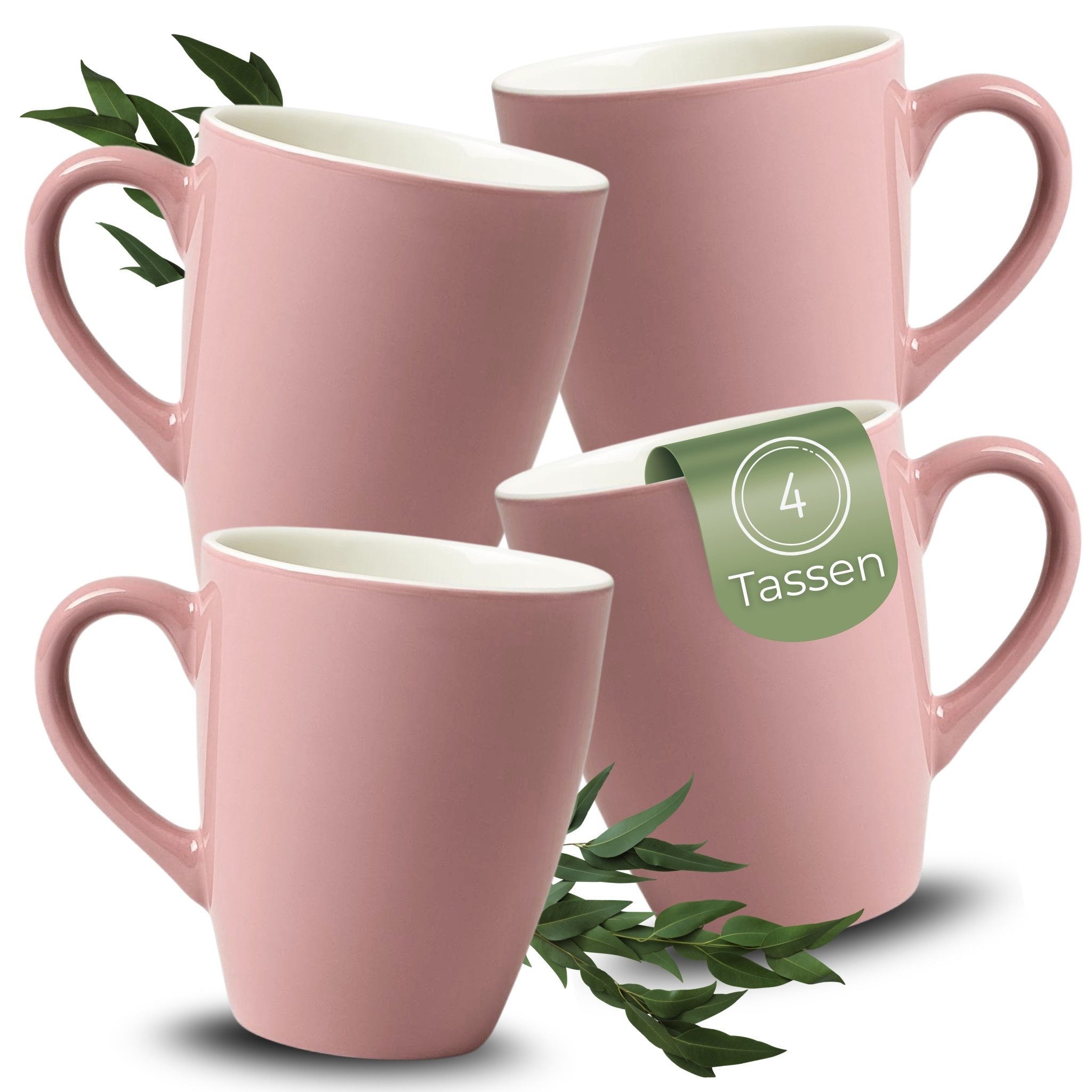 matches21 HOME & HOBBY Tasse Kaffeetassen 4er Set aus Keramik 340ml, Teetassen in Altrosa, 4-tlg., Keramik, Moderne Kaffeebecher Spülmaschinenfest & Mikrowellengeeignet