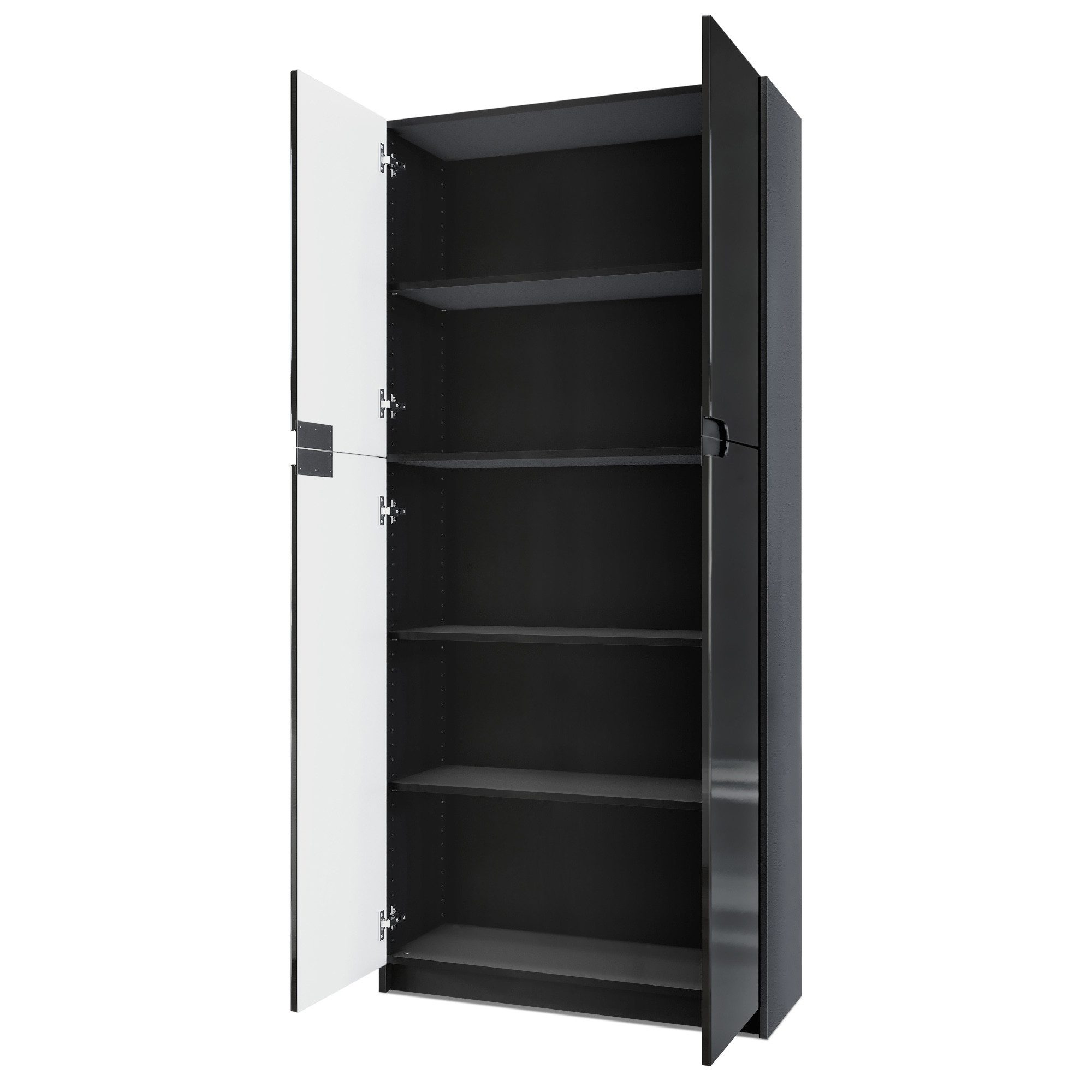 Vladon Aktenschrank Logan (Aktenschrank, mit 5 Fächern und 4 Türen) Schwarz matt/Eiche Natur (82 x 184 x 37 cm)