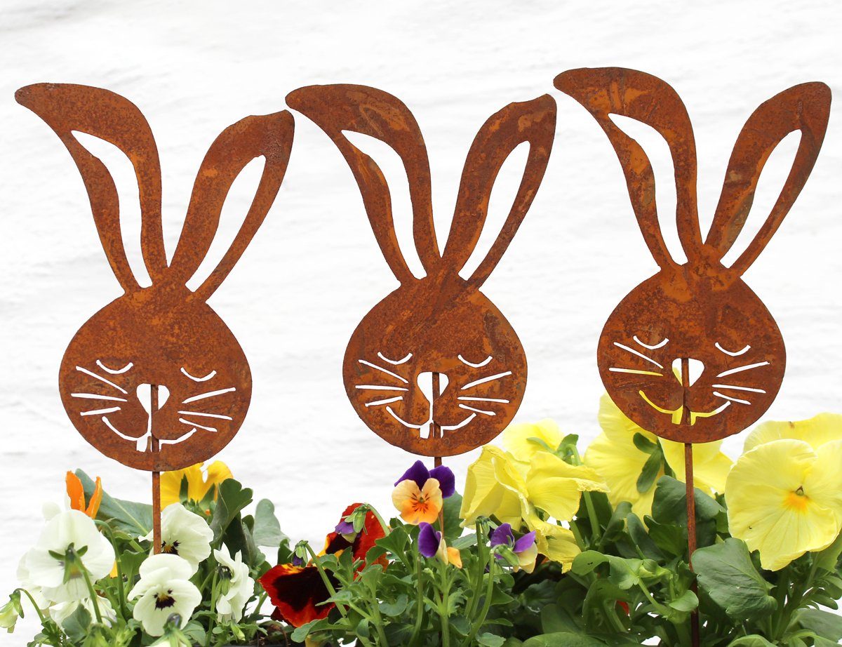 LB H&F Lilienburg Gartenfigur 3er SET Gartenstecker Osterhase Gartenfigur Hase Ostern, (Gartendeko Deko Dekoration Garten Rost Hase Ostern Osterhase Dekostecker Dekofigur Osterdeko Rosthase Metalldeko Topfstecker Beetstecker Metallstecker Edelrost Roststecker Osterstecker zum Stecken Blumenkübel Blumenstecker aussen Blumenstab Rostfigur Frühling Ostern)