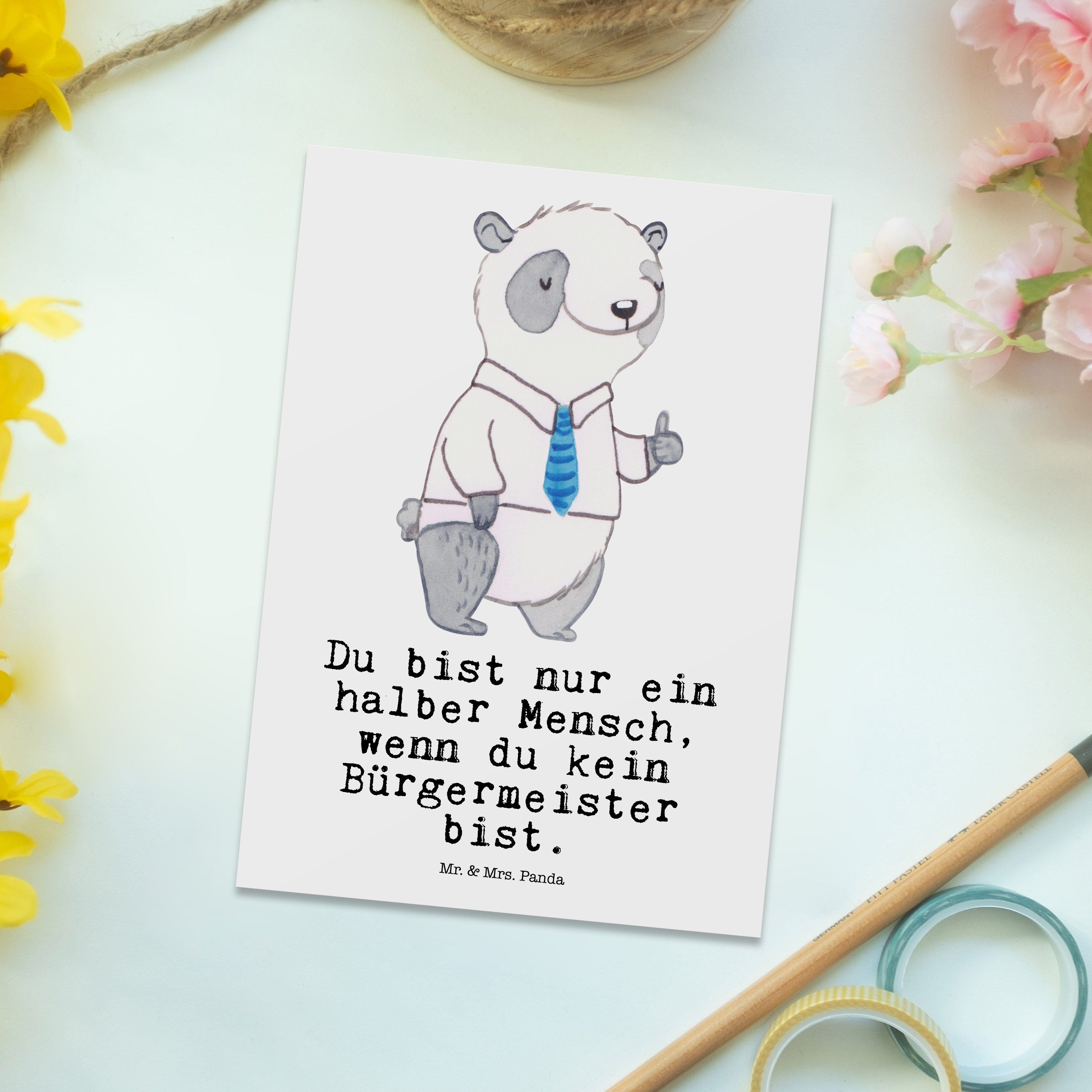 Weiß & - Bürgermeister Panda Bürgermeister Geschenk Postkarte Geschenk, mit - zum Mrs. Mr. Herz