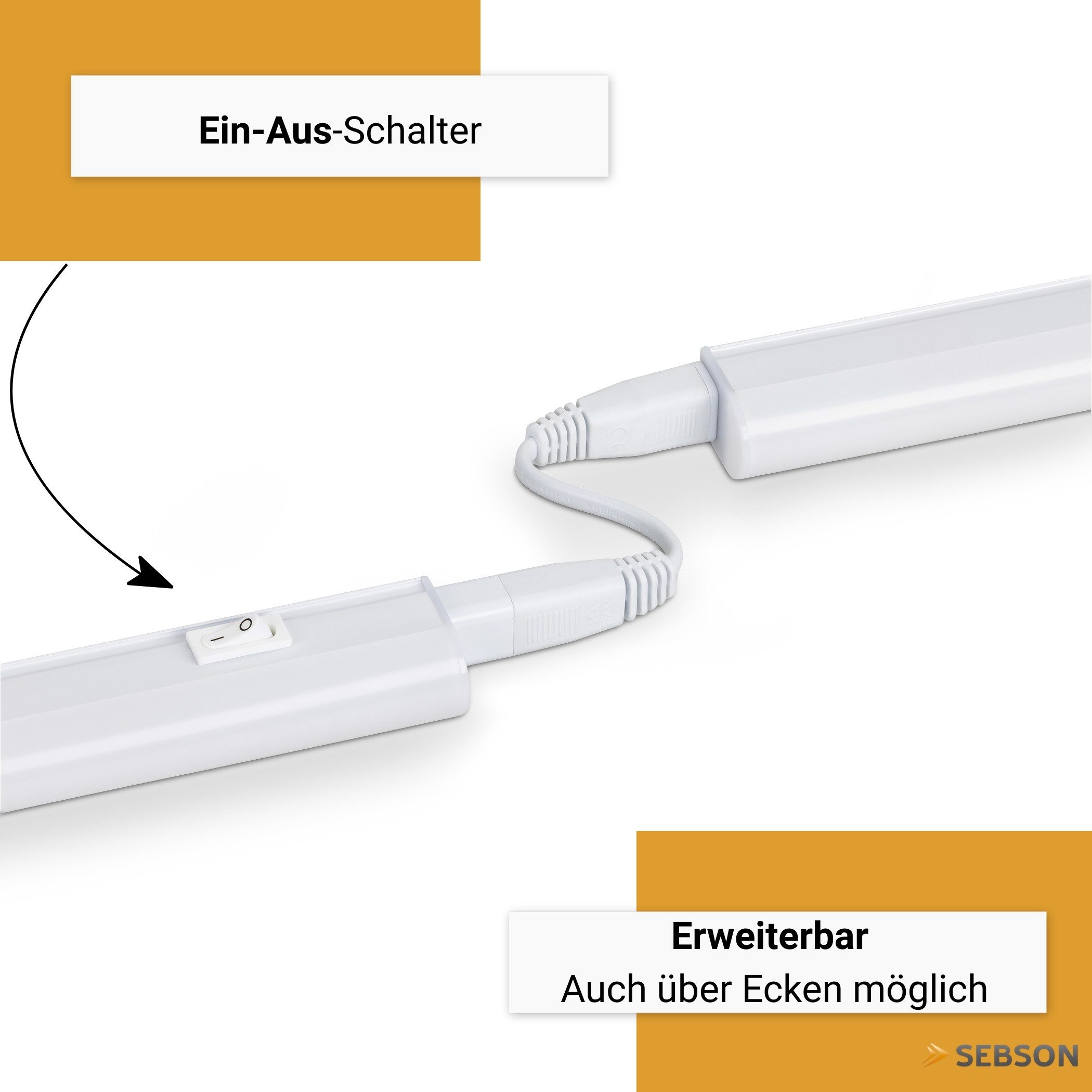SEBSON Aufbauleuchte LED Unterbauleuchte 30cm neutralweiß, Lichtleiste Stecker & Schalter, Neutralweiß 4000K, Leistung 5W, Helligkeit 800lm, Betrieb 230V, Maße 300x30x22mm