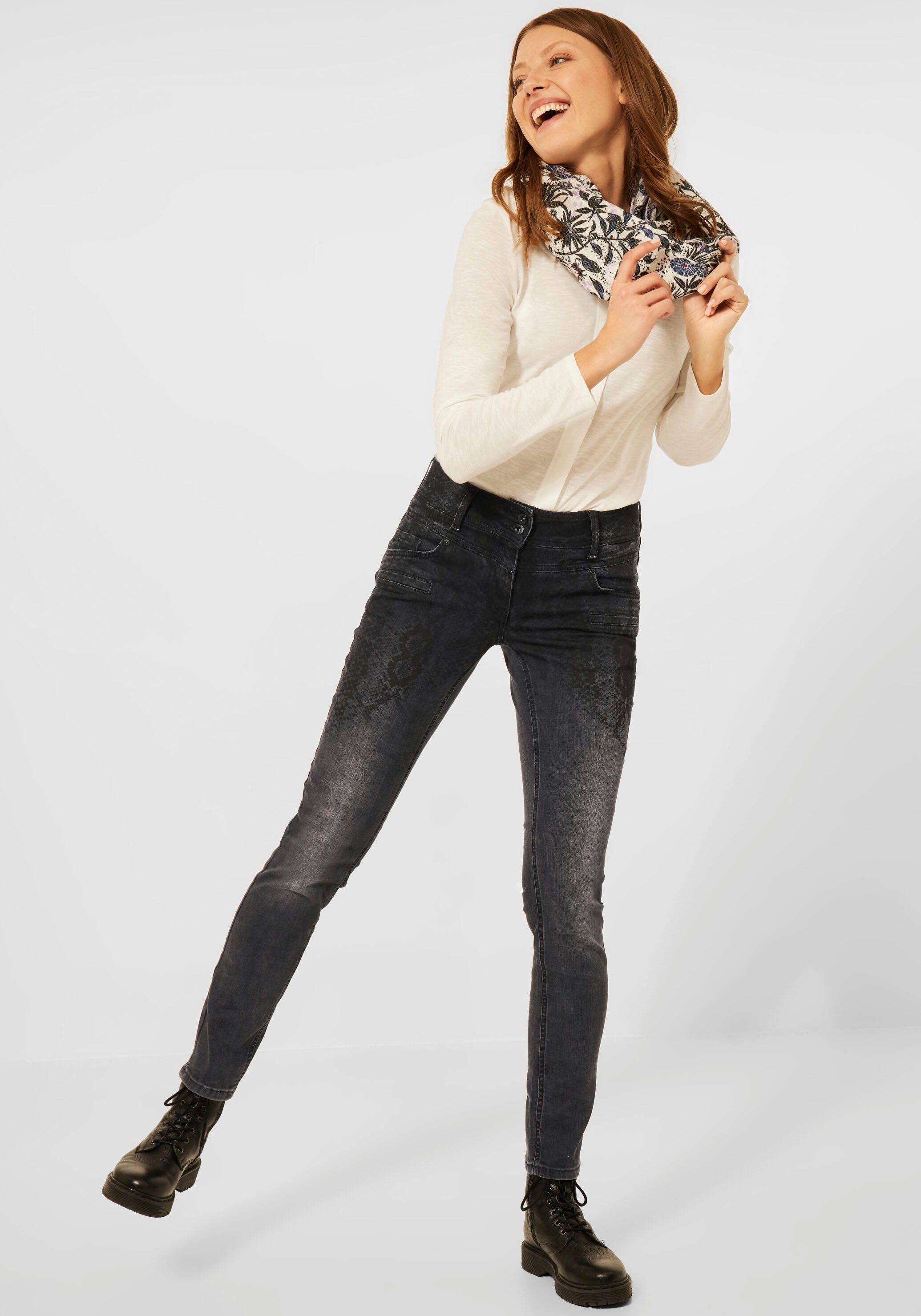 Damen Jeans Cecil Loose-fit-Jeans mit modischem Snake Print