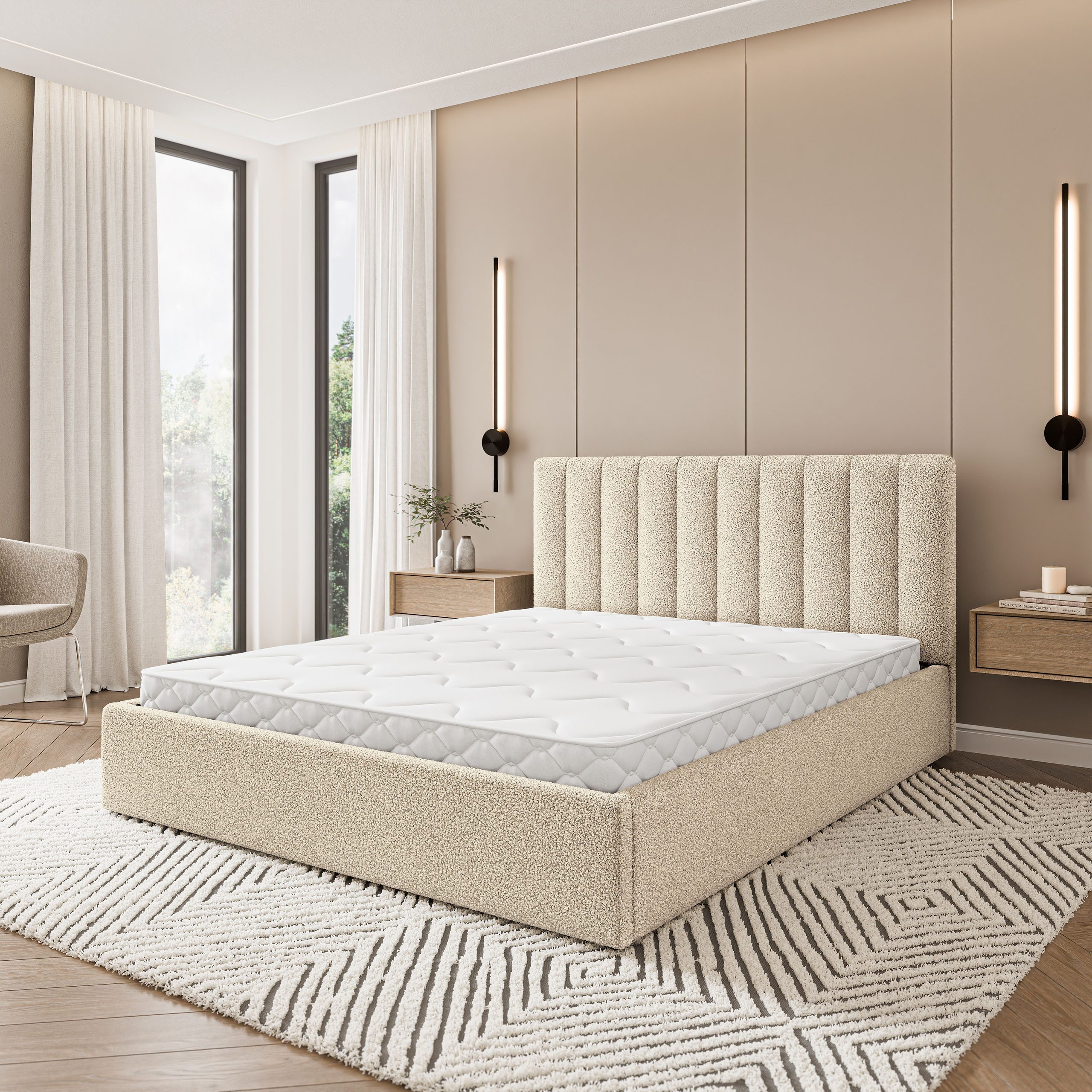 Masseno Polsterbett DEMERA 120x200 cm gelb (mit Bettkasten und Lattenrost)