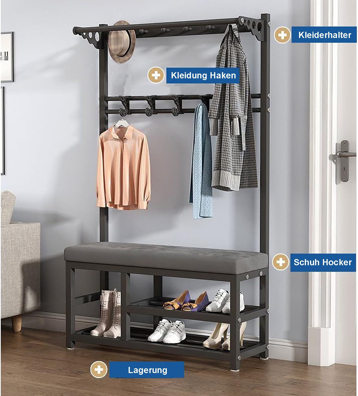 OYLCDI Garderobenständer Kleiderständer Garderobe mit Schuhbank, flurgarder günstig online kaufen