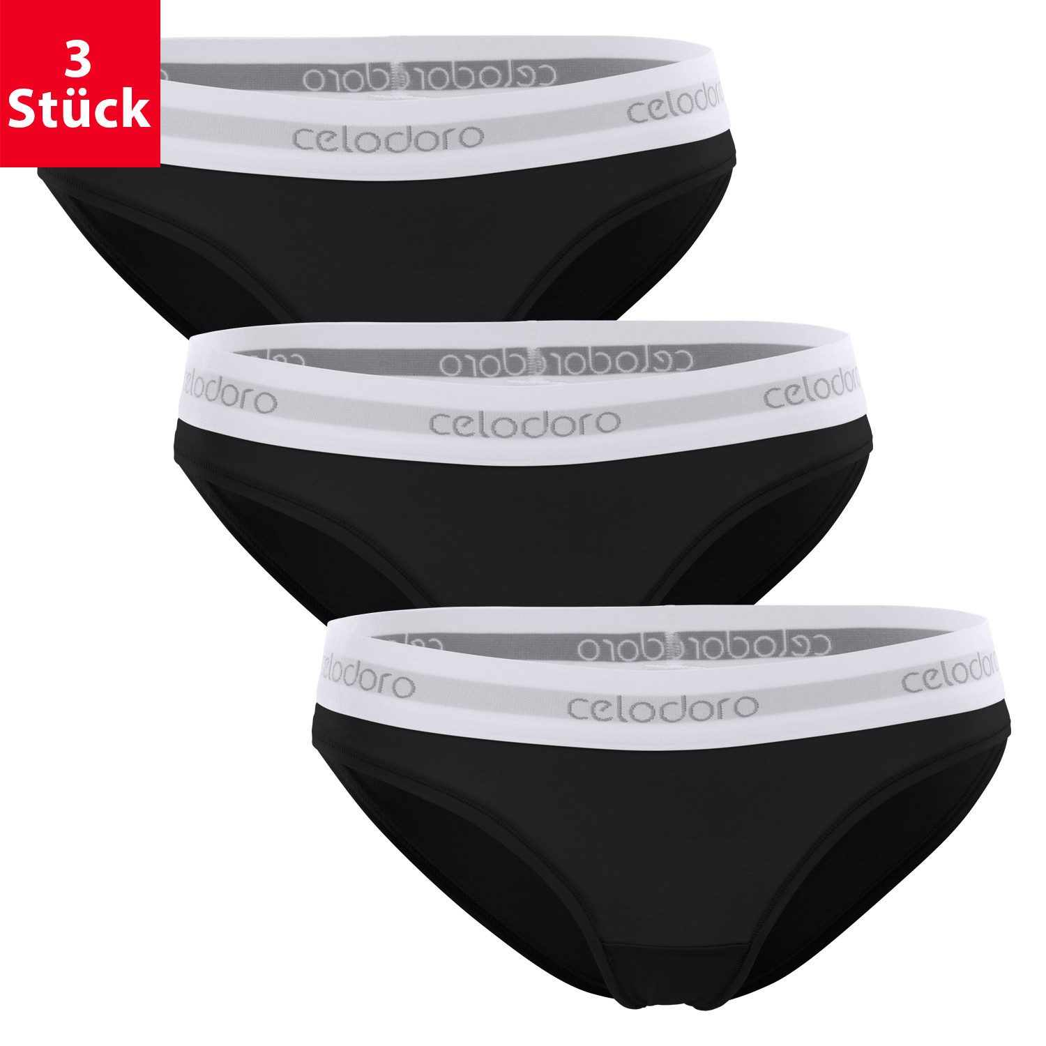 celodoro Slip Damen Bikini Slip (3er Pack) Webgummi-Bund mit Markenlogo