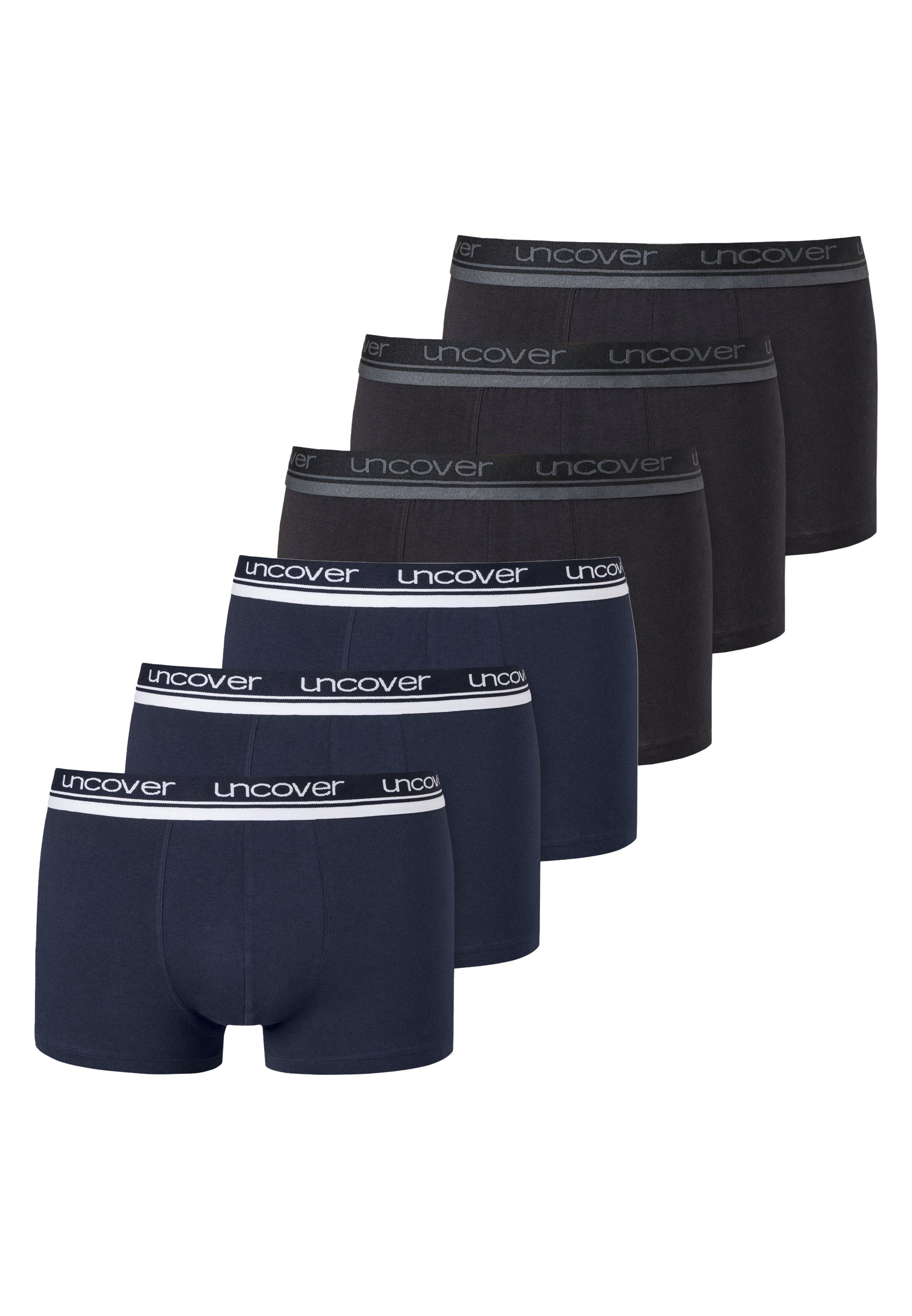 uncover by SCHIESSER Retro Boxer 6er Pack Basic (Spar-Set, 6-St) Retro Short / Pant - Baumwolle - Ohne Eingriff - Schwarz / Blau