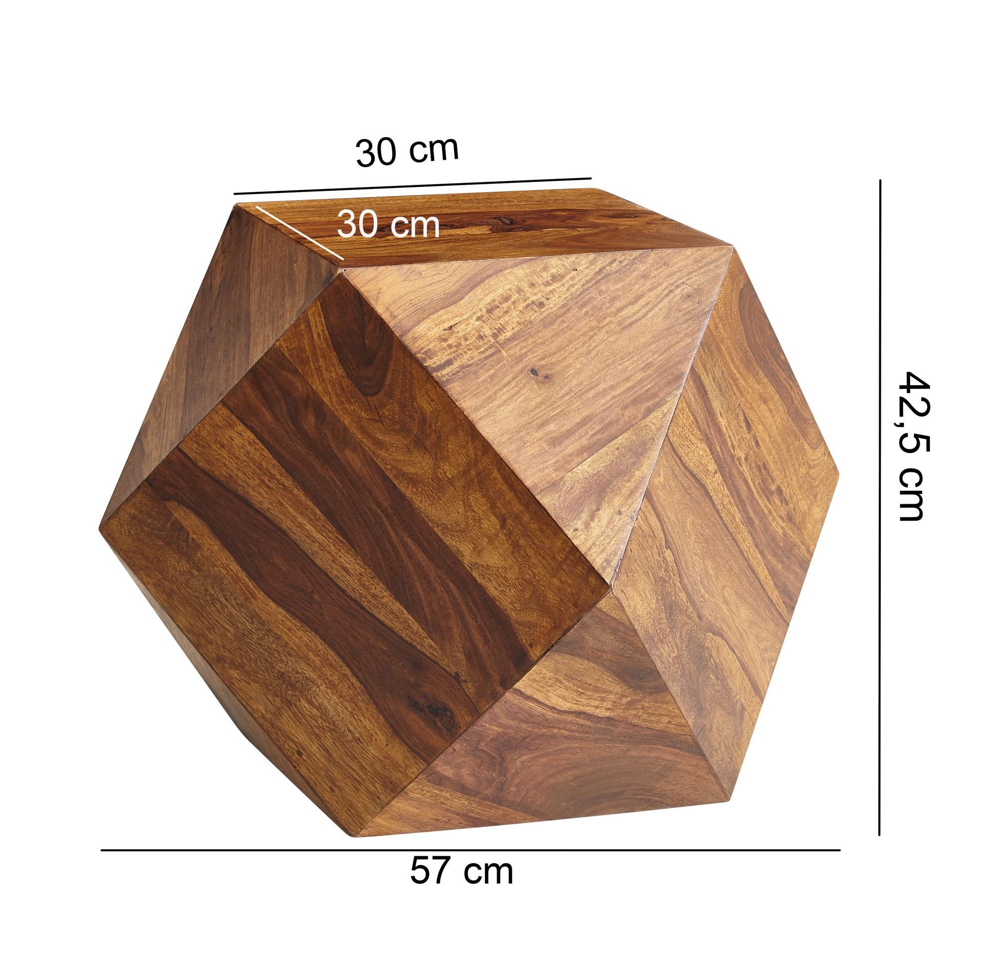 Wohnling Modern, Holztisch 42,5 Massivholz), 57 Couchtisch cm Wohnzimmertisch x Sheesham WL6.177 (Sofatisch Diamantform 57 x
