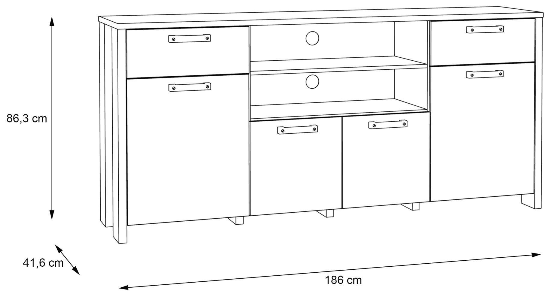 FORTE Sideboard Sideboard Kommode CLIF 4 Türen 2 Schubladen Optik: Old Wood Vintage
