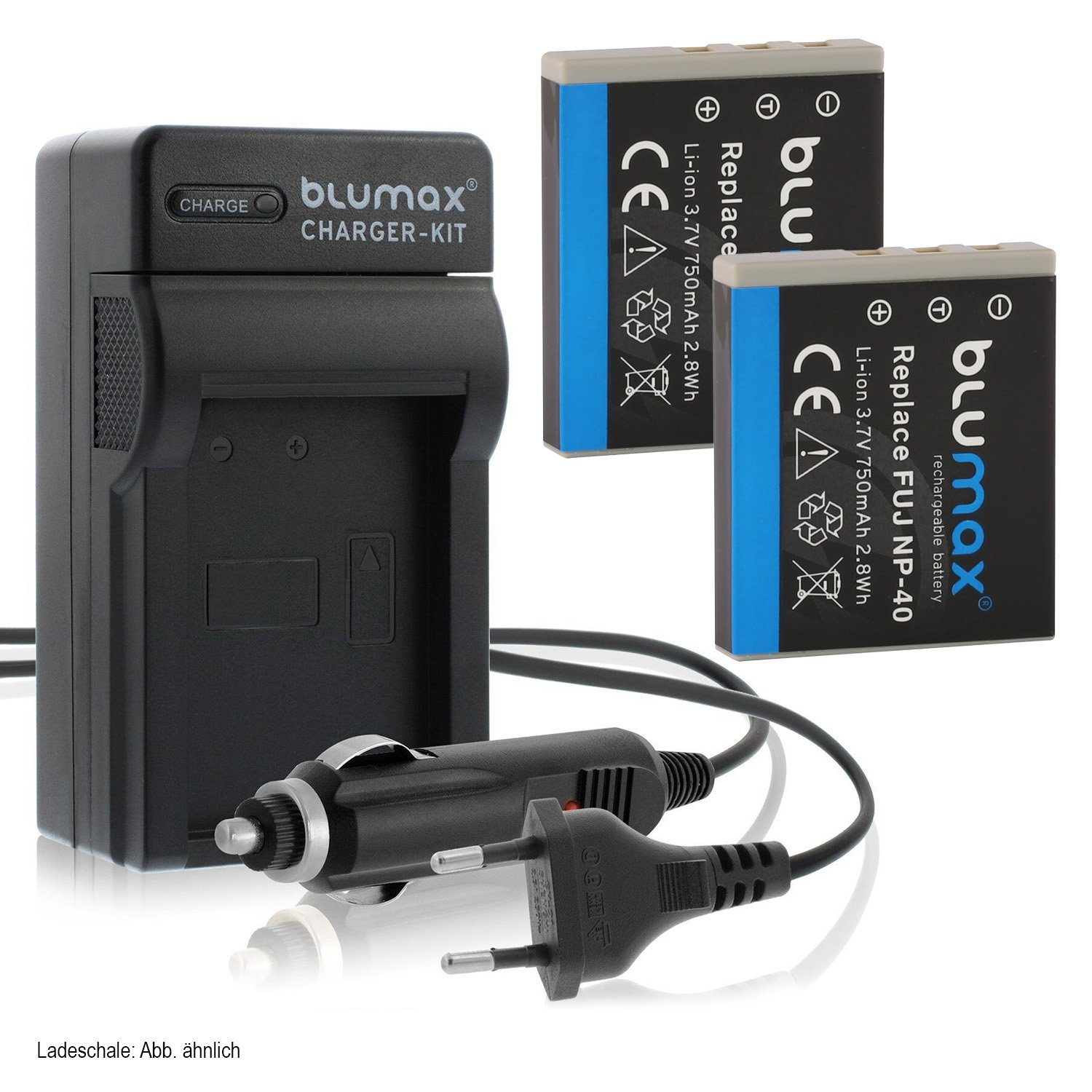Blumax Set mit Lader für Fuji NP-40 Pentax D-LI85 750 mAh Kamera-Akku