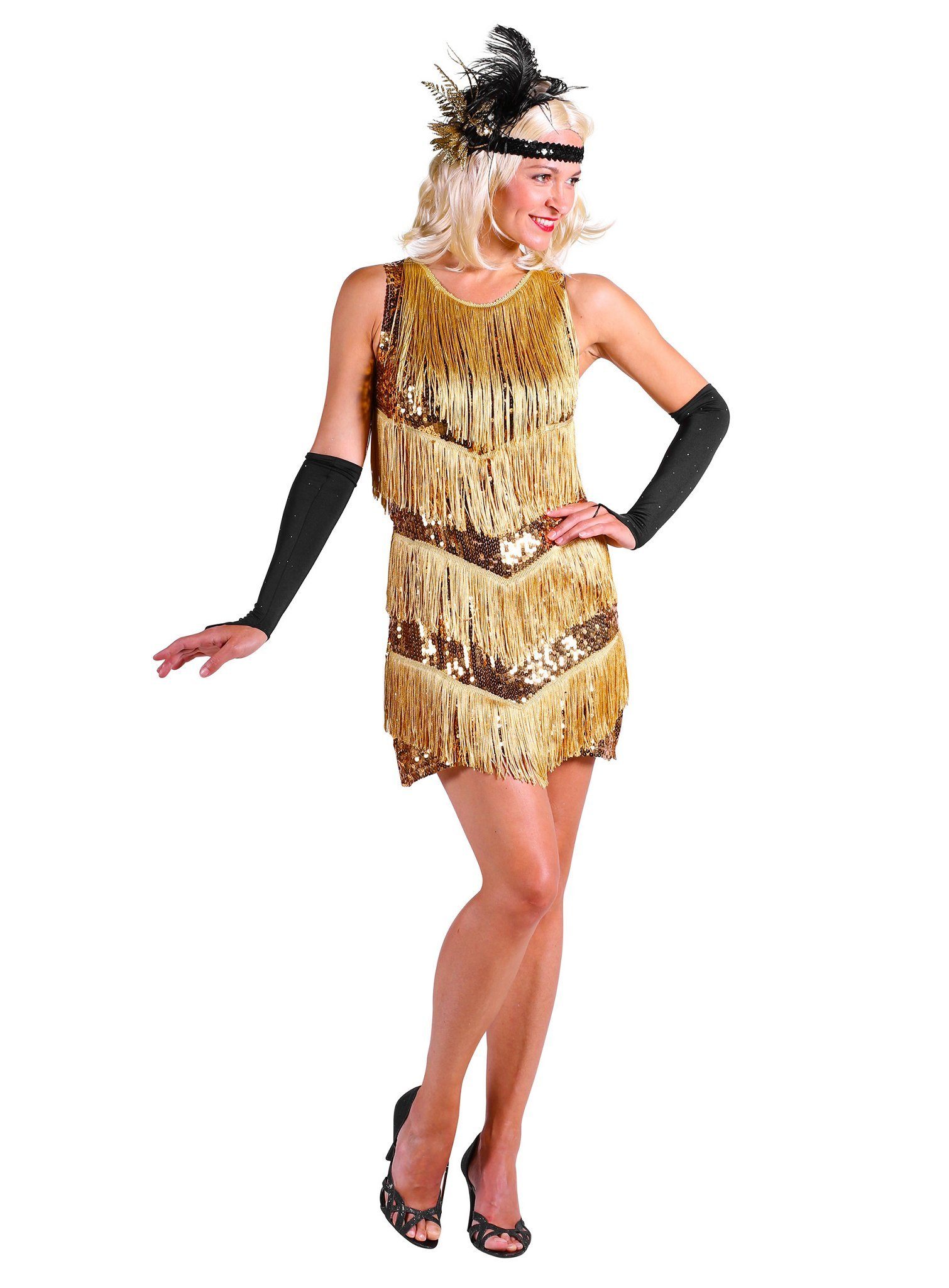 thetru Kostüm Charleston Kleid gold, Glitzerndes Flapper-Kleid für 20er Mottopartys