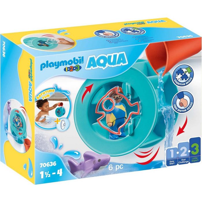 Playmobil® Konstruktions-Spielset Wasserwirbelrad mit Babyhai (70636) Playmobil 123 - Aqua (6 St) Made in Europe