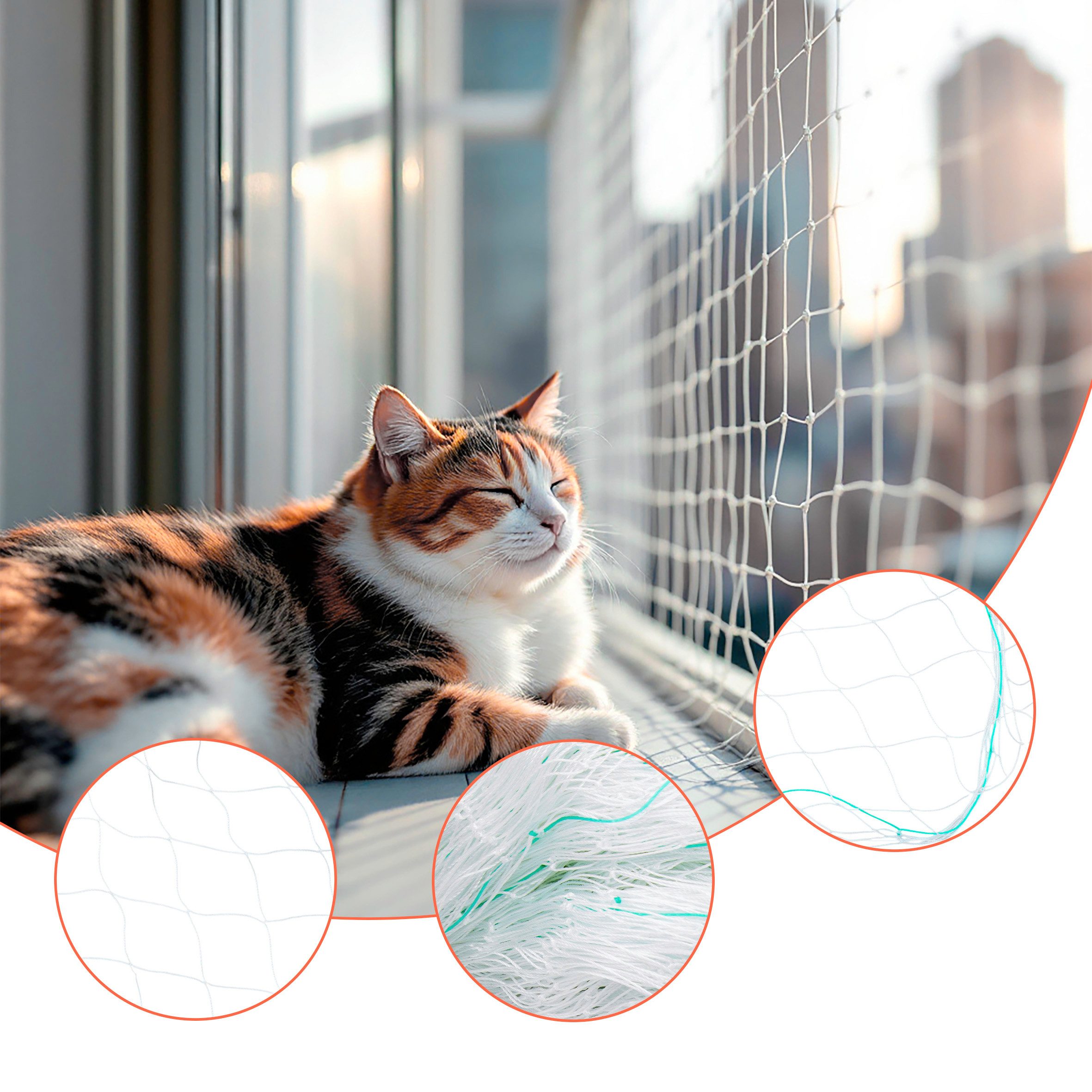 Spetebo Tiersicherheitsnetz für Katzen hochfest für Balkon und Fenster - 8 x 3 m, ohne Sichteinschränkung