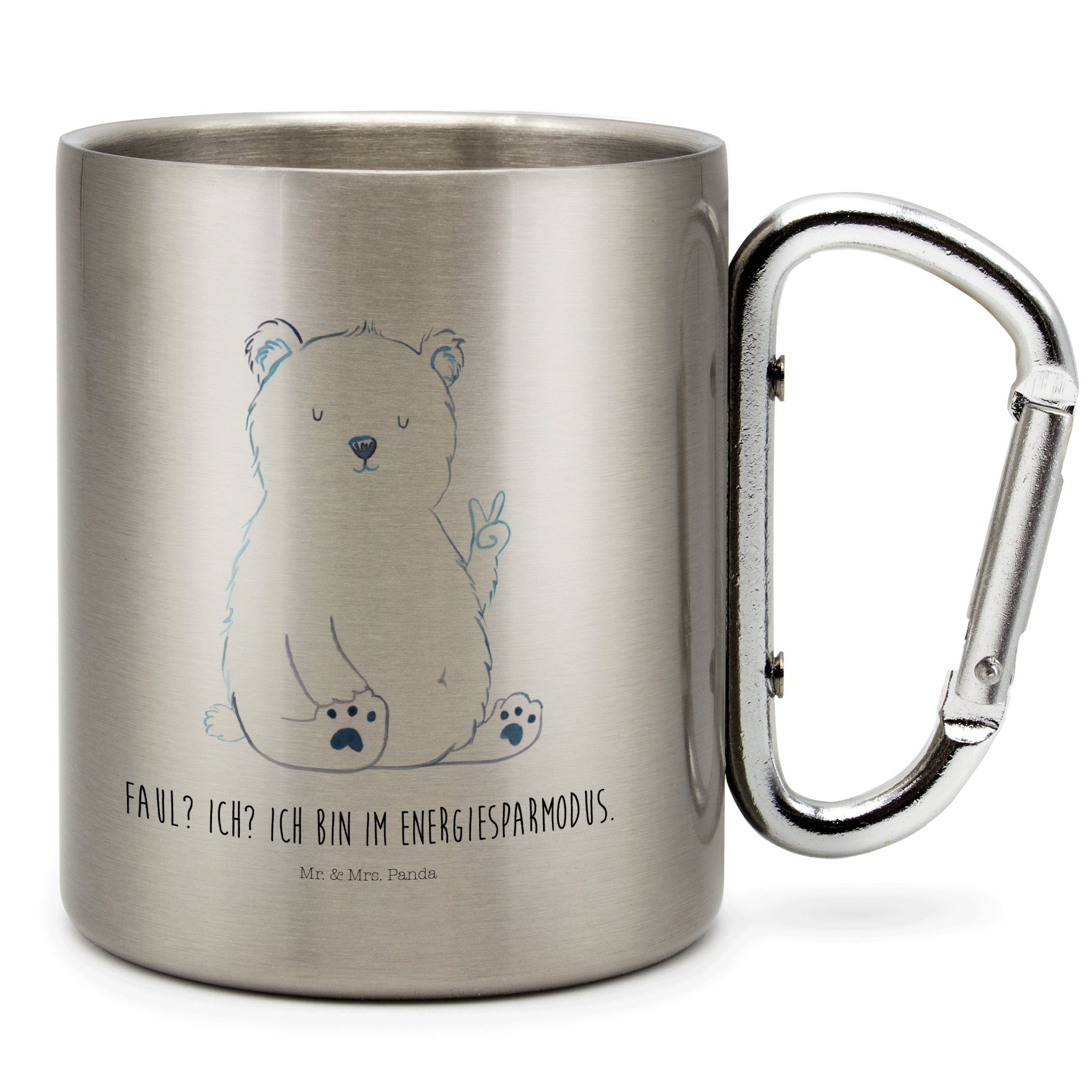 Mr. & Mrs. Panda Tasse Eisbär Faul - Transparent - Geschenk, Entspannen, Homeoffice, Karabin, Edelstahl | Tassen