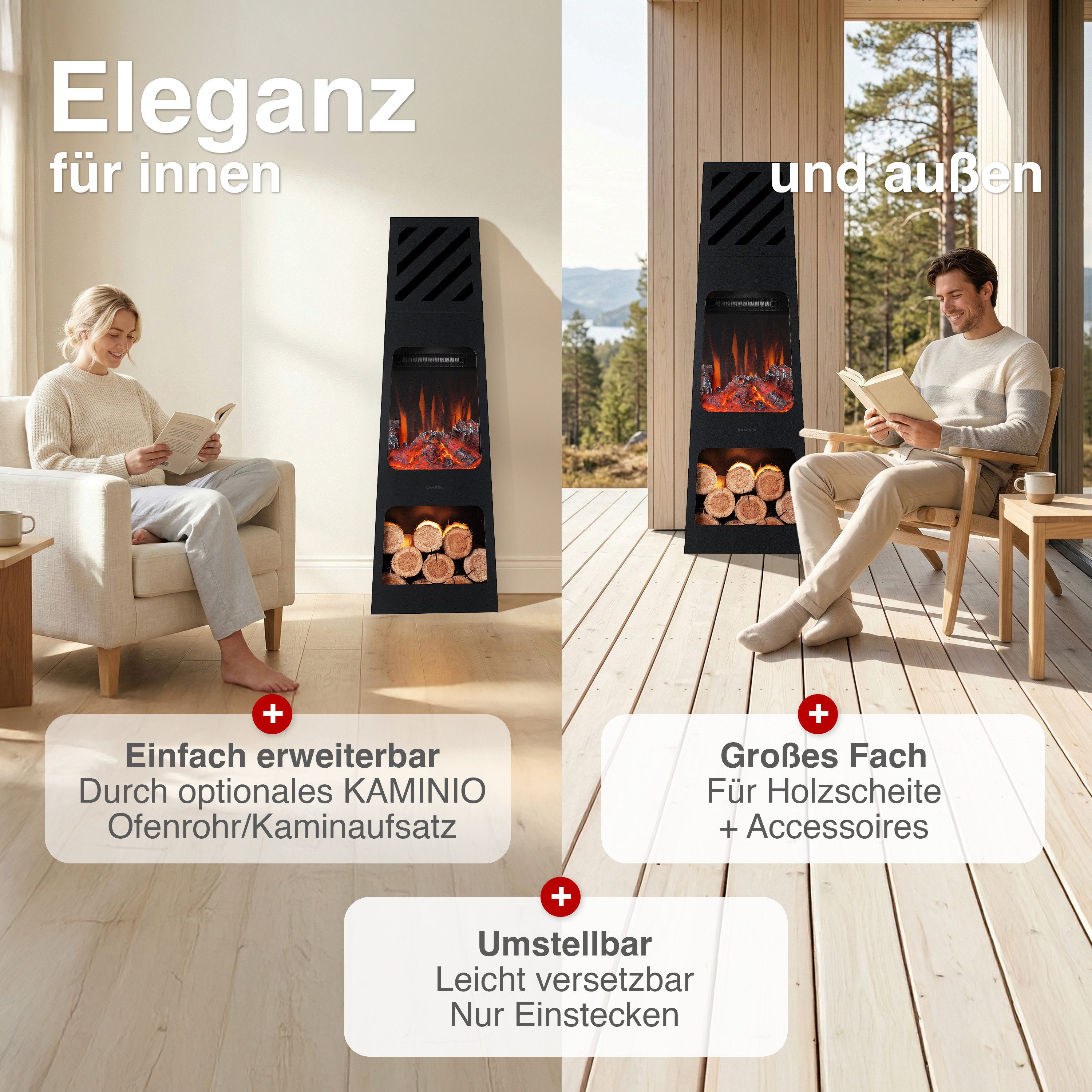 KAMINIO Gartenkamin KAI, 3D-Flammeneffekt, Intelligente 2-Stufen-Heizung