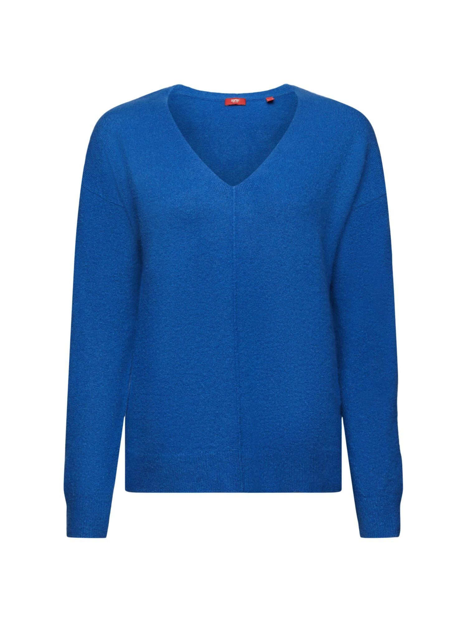 Esprit V-Ausschnitt-Pullover Wollmix-Pullover BRIGHT BLUE V-Ausschnitt mit