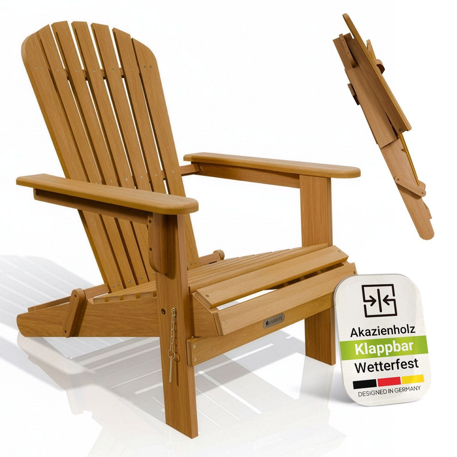 Juskys Gartenstuhl Korfu (1 St), Liegestuhl aus Akazienholz, klappbar, vor geölt, robust & langlebig