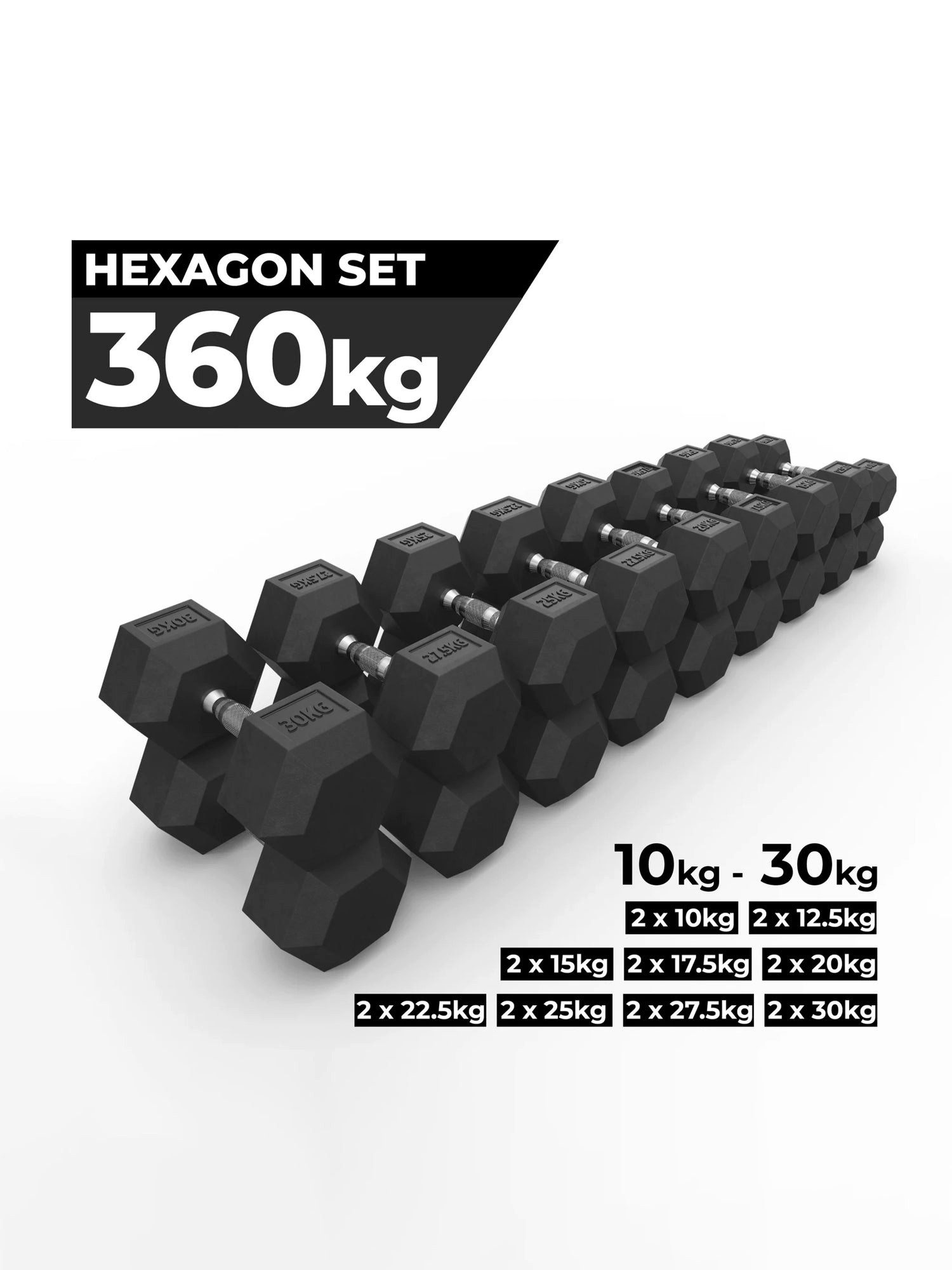 ATLETICA Hantel-Set Hexagon Hantel Set, 10 kg - 30 kg ∣ Professioneller PVC Bezug