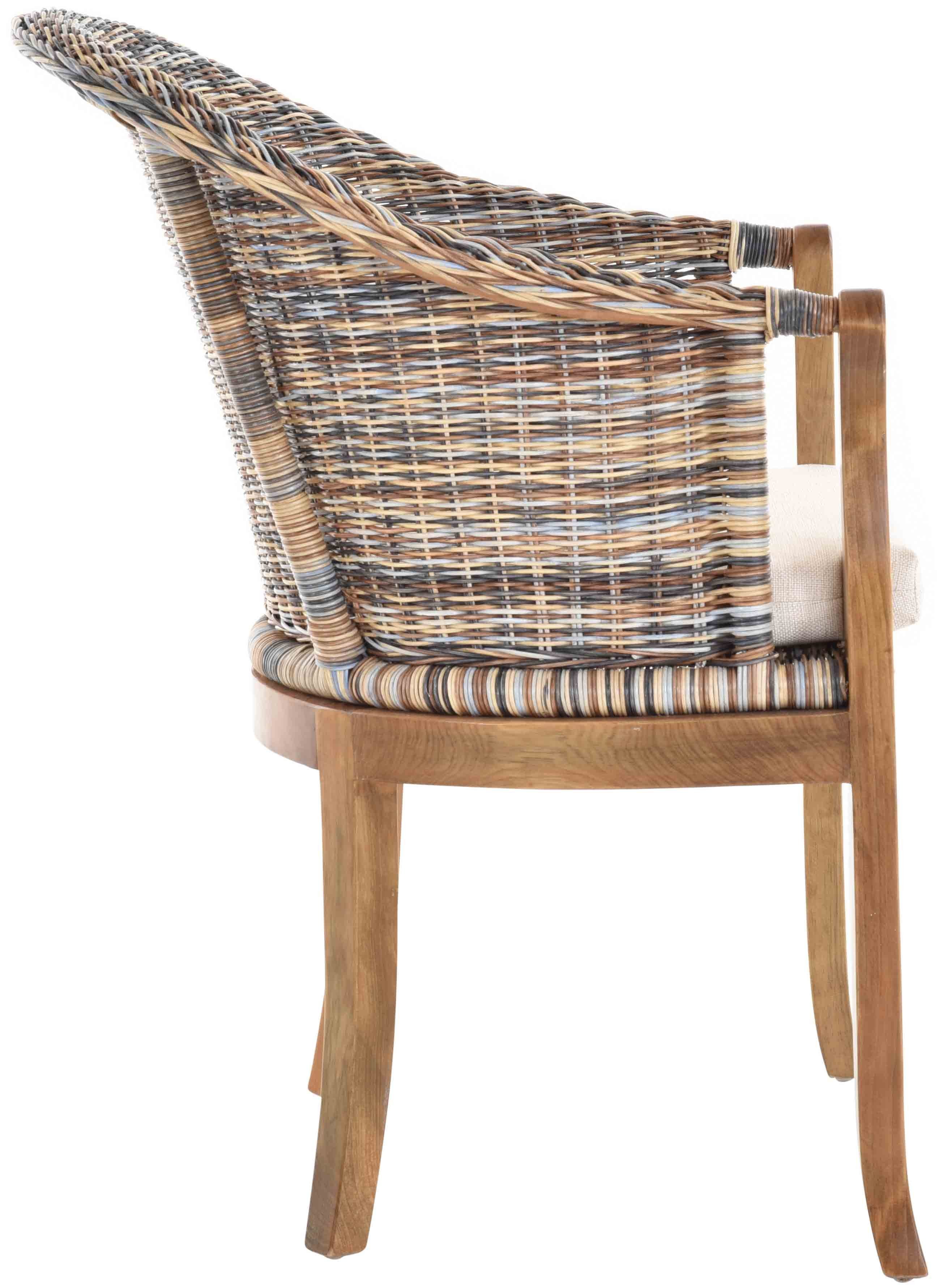Krines Home Relaxsessel Rattan-Sessel mit Holzbeinen, Sessel aus echtem Rattan- mit Polster, Rattanstuhl