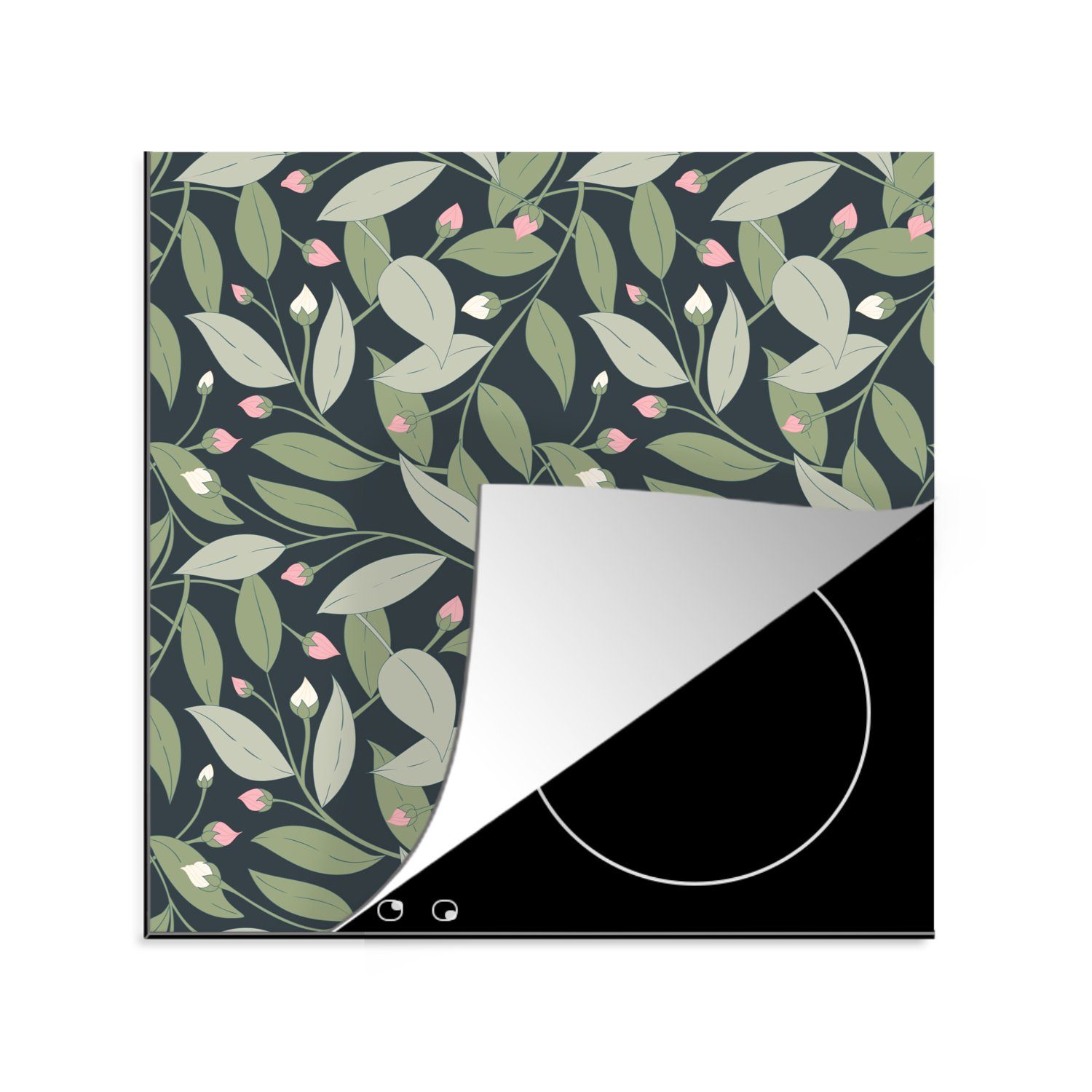 küche cm, Herdblende-/Abdeckplatte Ceranfeldabdeckung, - für - 78x78 (1 Muster, Arbeitsplatte Blumen tlg), MuchoWow Vinyl, Blätter