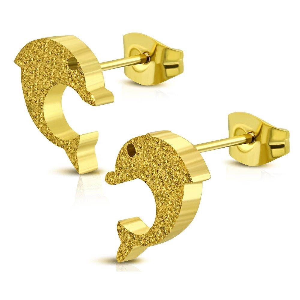 BUNGSA Ohrring-Set Ohrstecker Delfin goldfarben aus Edelstahl Damen (1 Paar (2 Stück), 2-tlg), Ohrschmuck Ohrringe