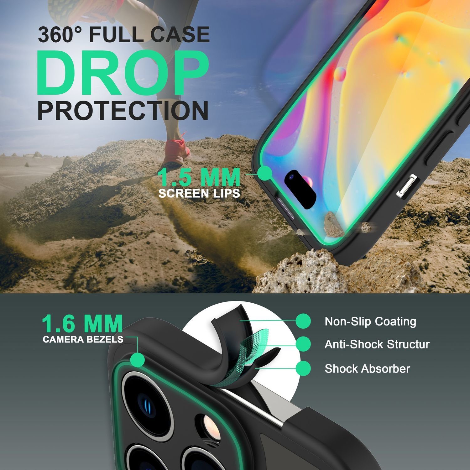 Nalia Smartphone-Hülle Apple iPhone 14 Pro Max 17 cm (6,7 Zoll), Klare 360 Grad Hülle / Rundumschutz / Hybrid Case / Schutzrahmen Matt
