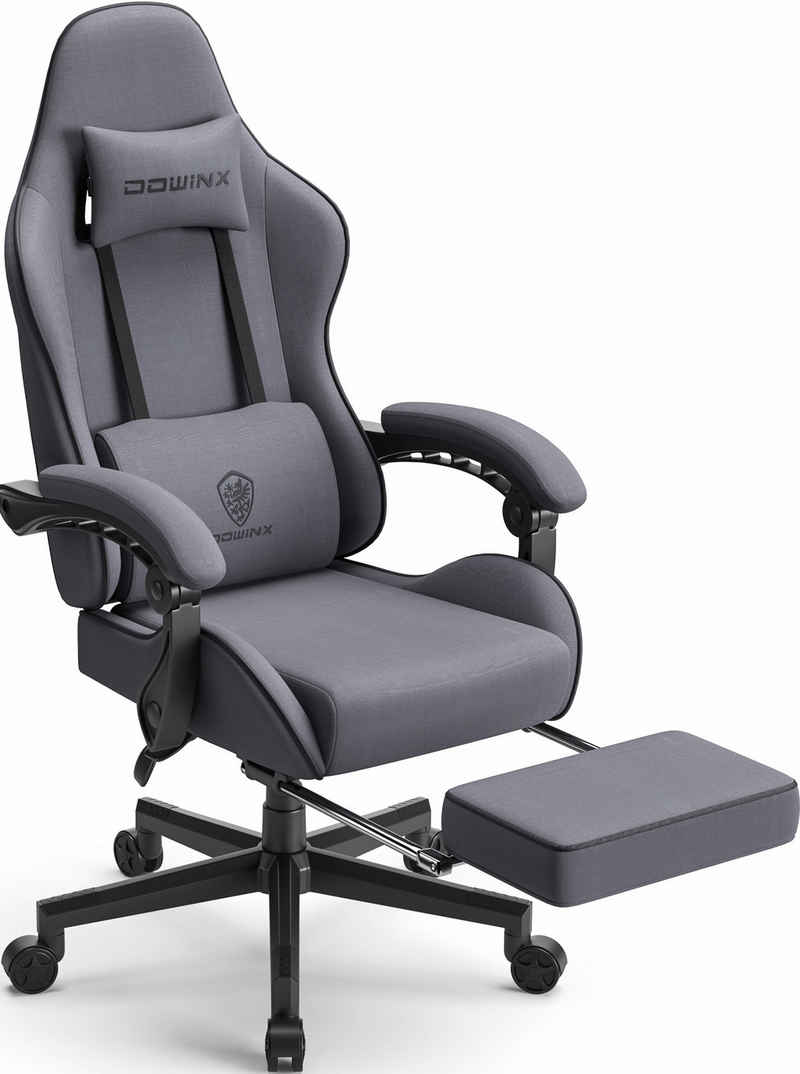 Dowinx Gaming-Stuhl Ergonomisches Design mit Massage-Lendenwirbelstütze, verstellbarer Drehstuhl mit Fußstütze, Grau