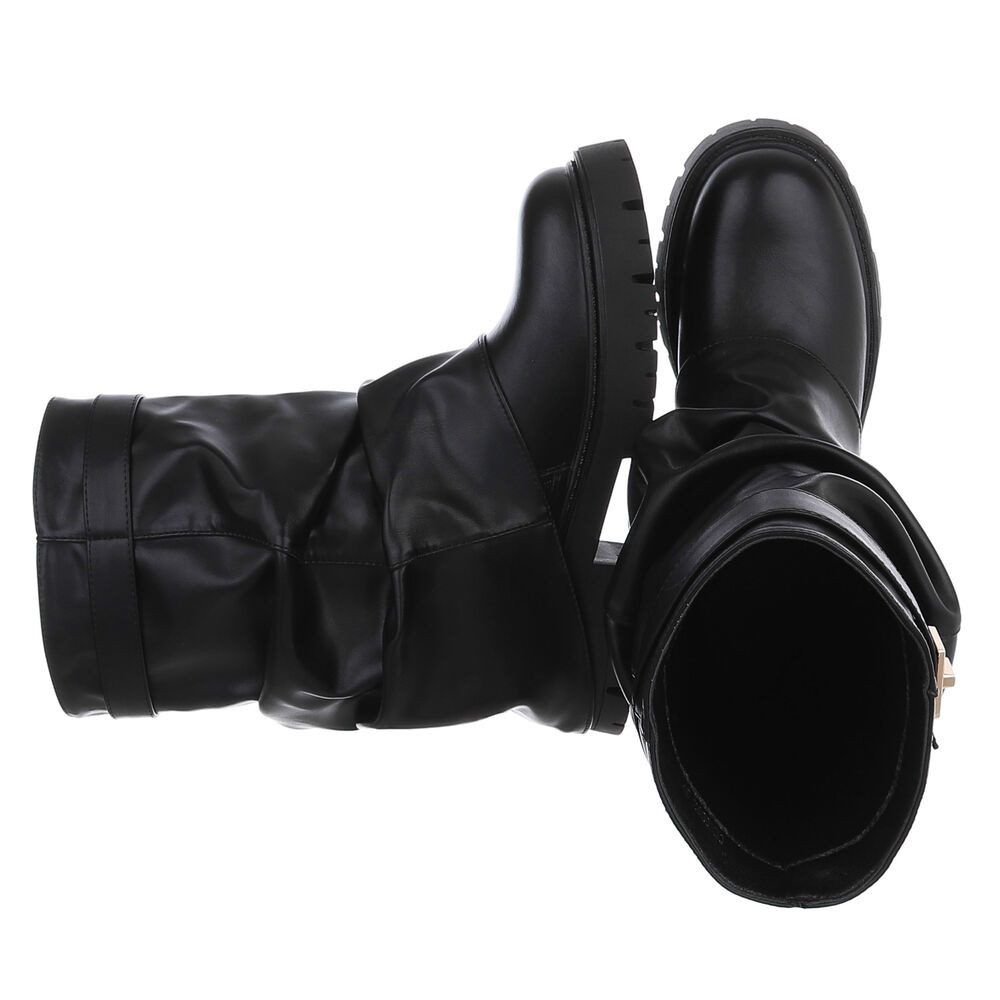 Ital-Design Damen Stiefel mit Profilsohle und Schnallen-Detail Westernstiefelette (92269012) Blockabsatz Stiefeletten in Schwarz