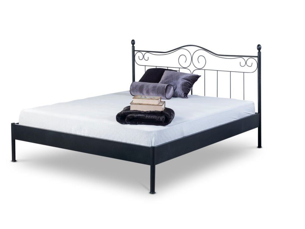 BedBox Metallbett Alessia, modernes Metallbett, trendiges Kopfteil, pulverbeschichtetes Metall, stabil und langlebig schwarz