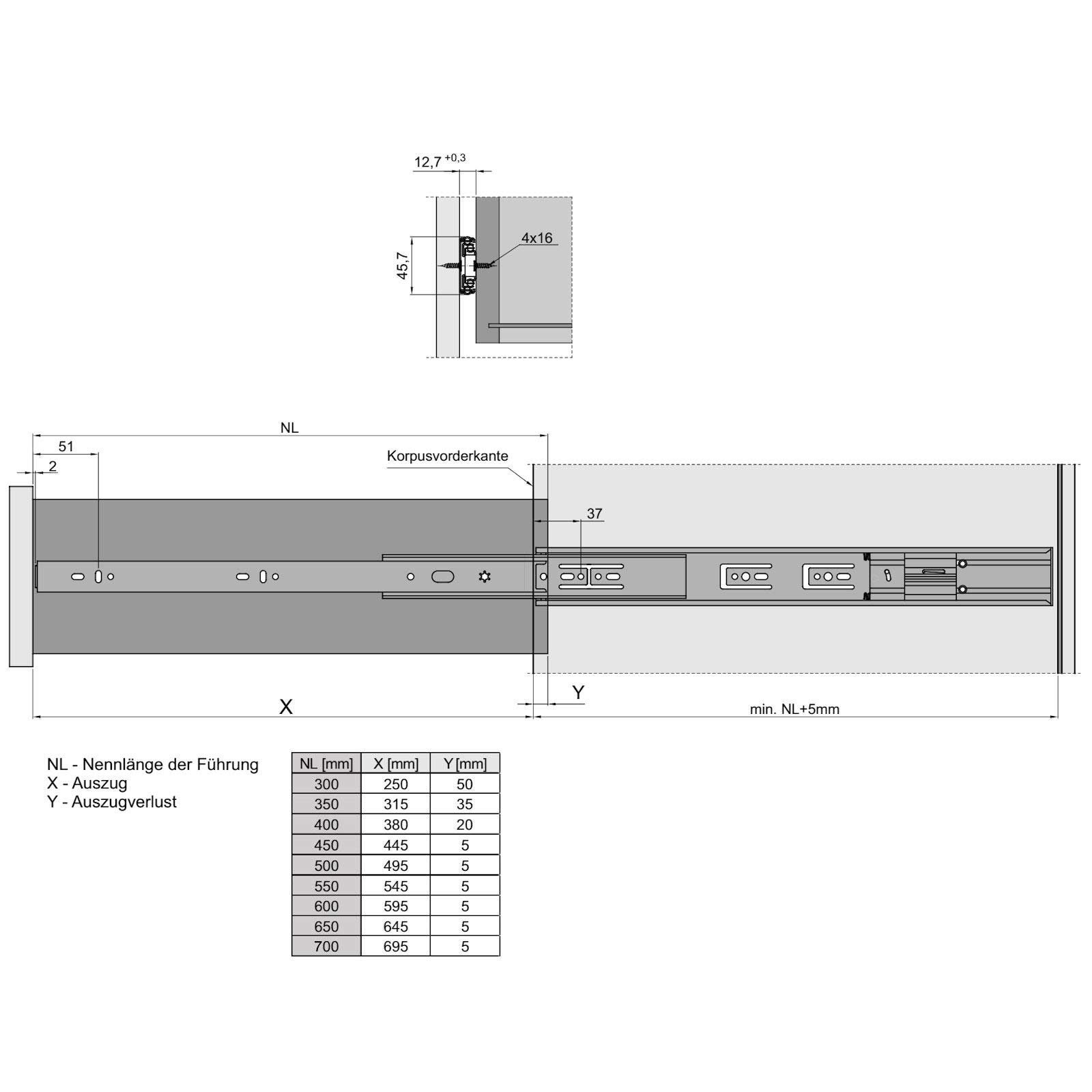 mm 300 KV1-45-H45-SC kg, Auszug kugelgelagert Vollauszug - Längen 45 mit St), Soft-Close 700 Tragkraft (30 SO-TECH®