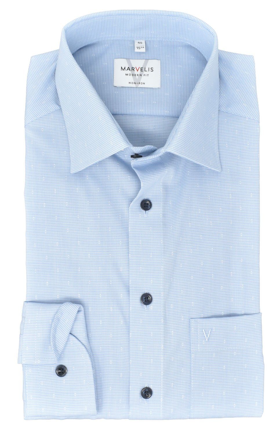 MARVELIS Businesshemd Businesshemd - Modern Fit - Langarm - Kariert - Hellblau mit Muster