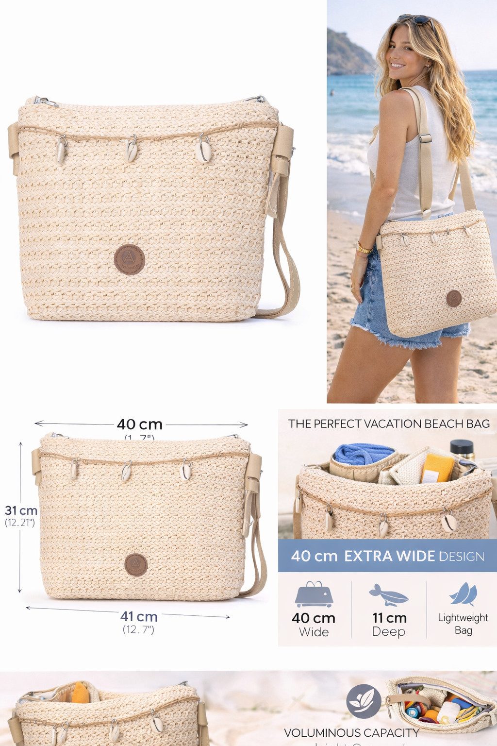 Antonio Umhängetasche Antonio Umhängetasche Damen Bast Tasche mit Schultergurt Größe: L