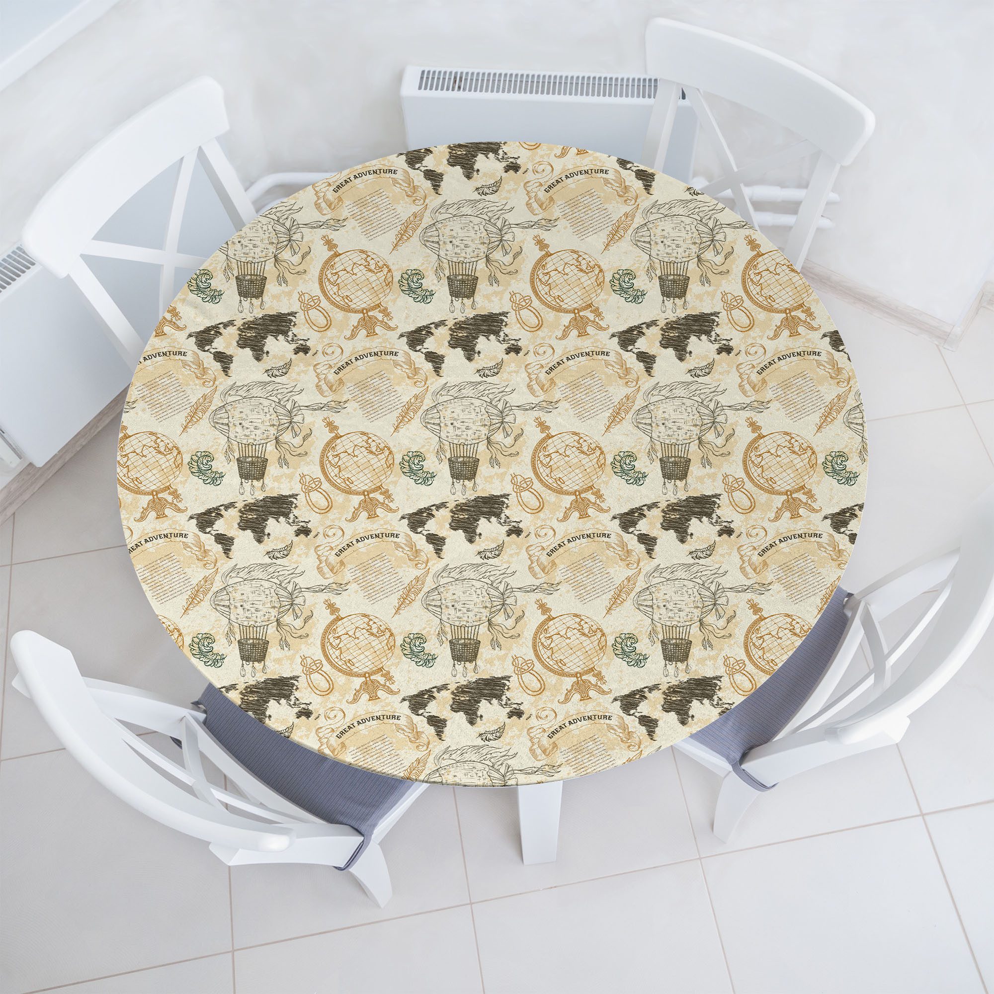 Abakuhaus Tischdecke Rundum-elastische Stofftischdecke, Weltkarte Vintage Globe Rope