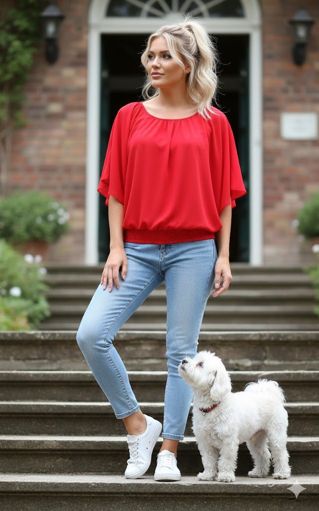 CLEO STYLE Chiffonbluse Damen Bluse 661 42-46 Rot