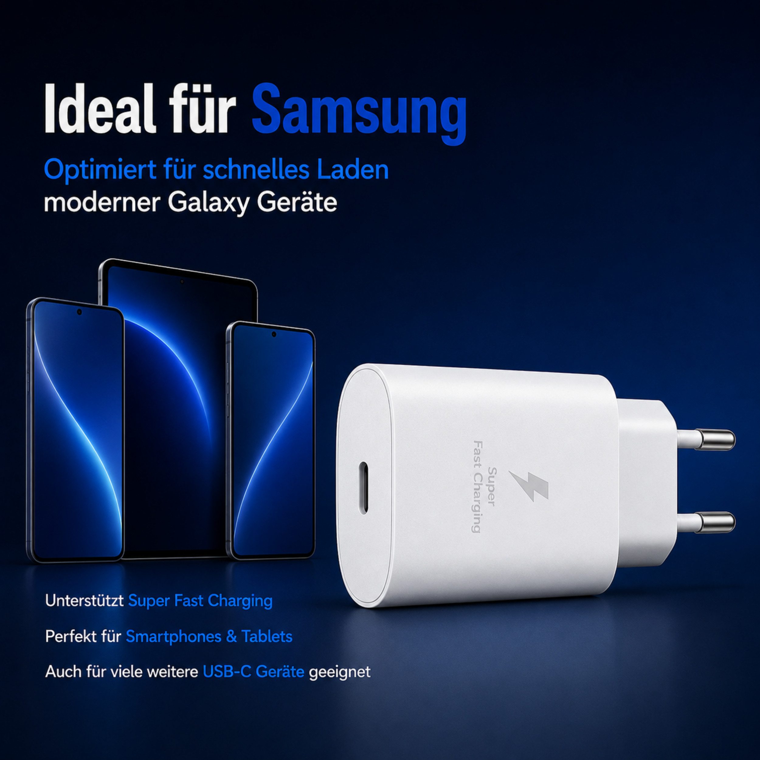 PlugUp 25W USB-C Schnellladegerät mit USB-C Ladekabel für Samsung Galaxy Smartphone-Ladegerät (3000 mA, Set, Inkl. USB-C Ladekabel, Ladeadapter für Samsung Gala – Bild 3 von 5