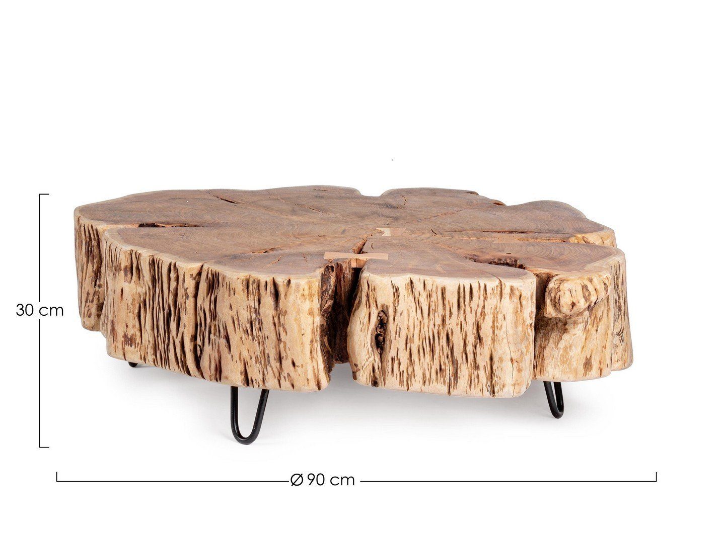 Natur24 Beistelltisch Couchtisch Eneas Tree 30 und cm Akazienholz 90 x x Stahl 90