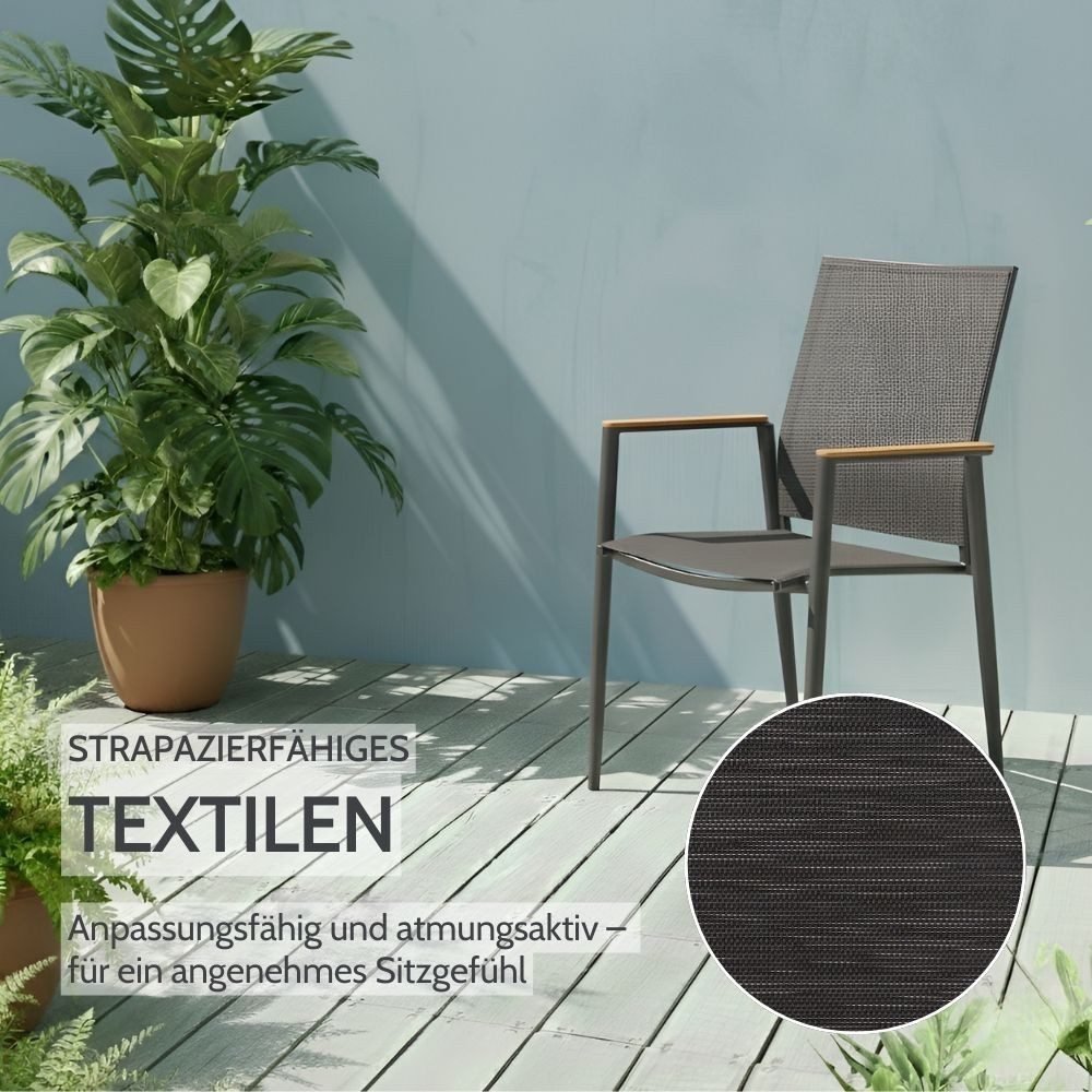 Liadomo Gartenstuhl Mannoli Gartensessel, Stapelstuhl, Outdoor-Stuhl für Terrasse & Balkon (Gartenstuhl-Set, stapelbar, 2 St), Armlehnen Teak, Textilgewebe, Alu anthrazit