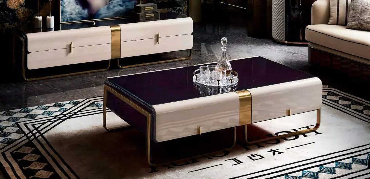 Xlmoebel Couchtisch Holz-Couchtisch mit Edelstahlgestell im eleganten Design (Packung, Couchtisch), Hergestellt in Europa