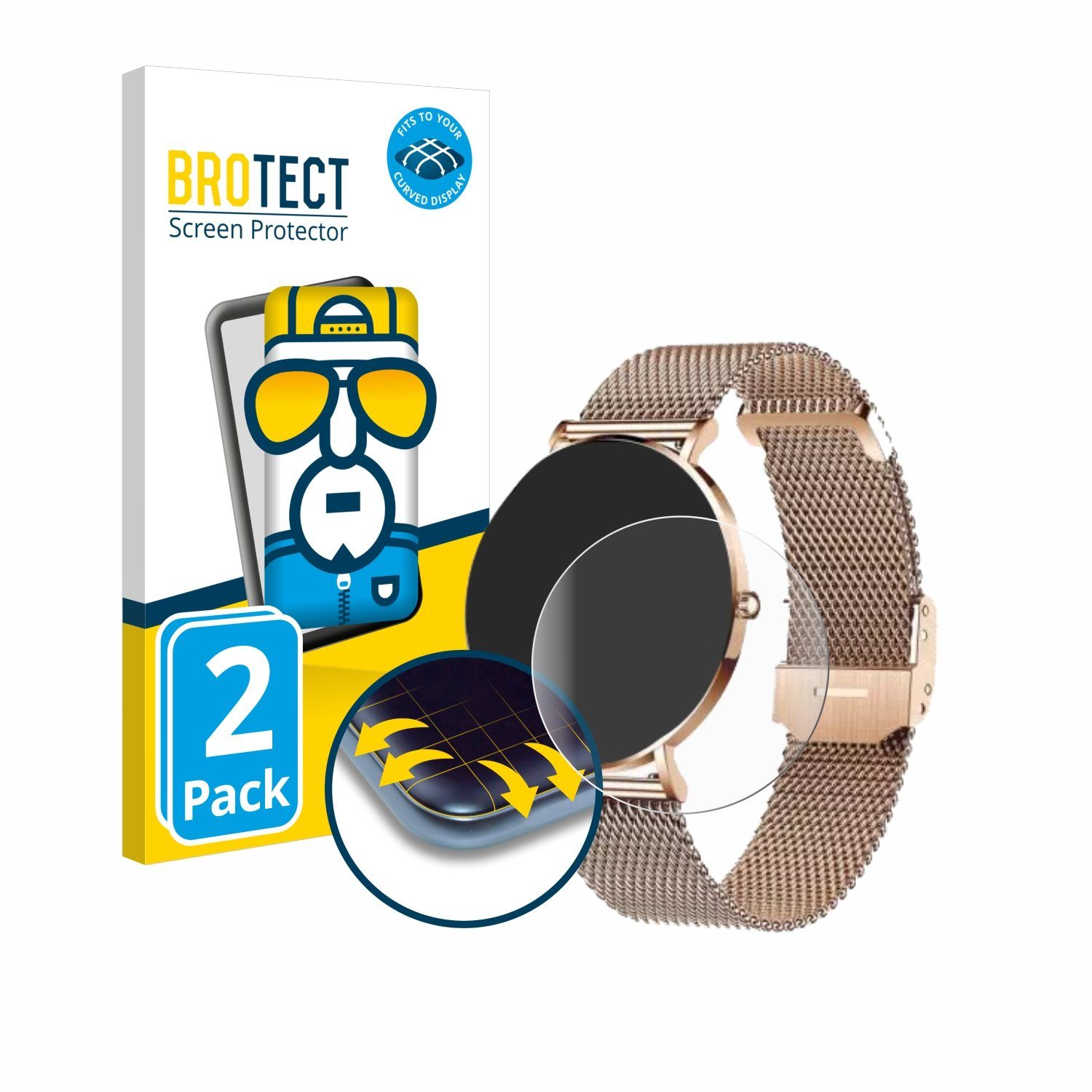 BROTECT Displayschutzfolie Fullscreen Schutzfolie für Xcoast X-Watch Siona 2, 2 Stück, Displayschutz Folie Fullcover Klar Transparent