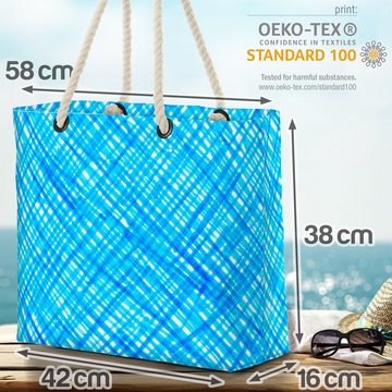 VOID Strandtasche (1-tlg), Blaues Streifenmuster Beach Bag Streifen Weiss gemalt Striche Linien Kunst Must