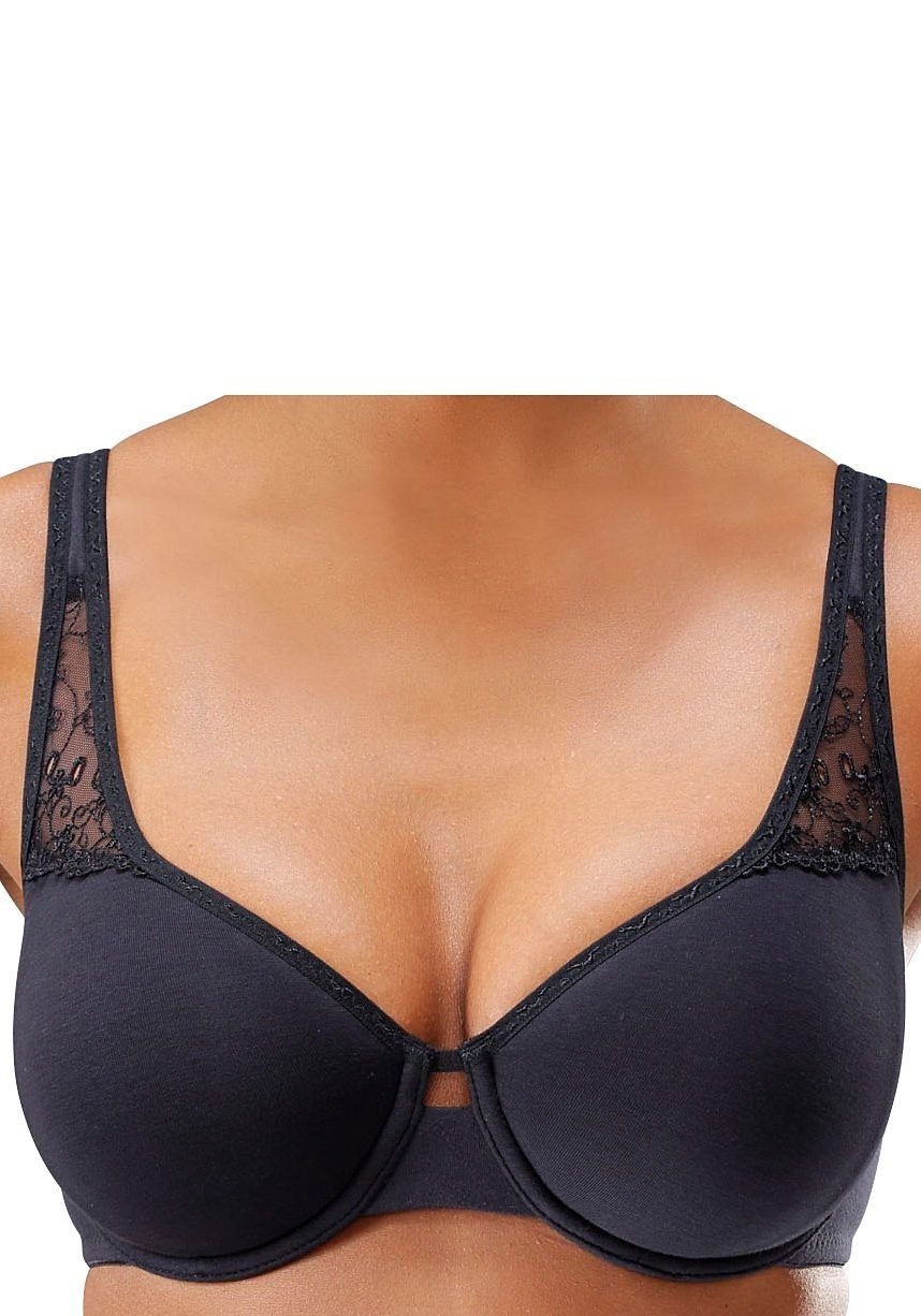 petite fleur by Lascana T-Shirt-BH, Baumwoll-BH, BH mit Bügel, Bügel-BH (Packung, 2 Stück) mit Spitzeneinsätzen, große Größen – Bild 4 von 5